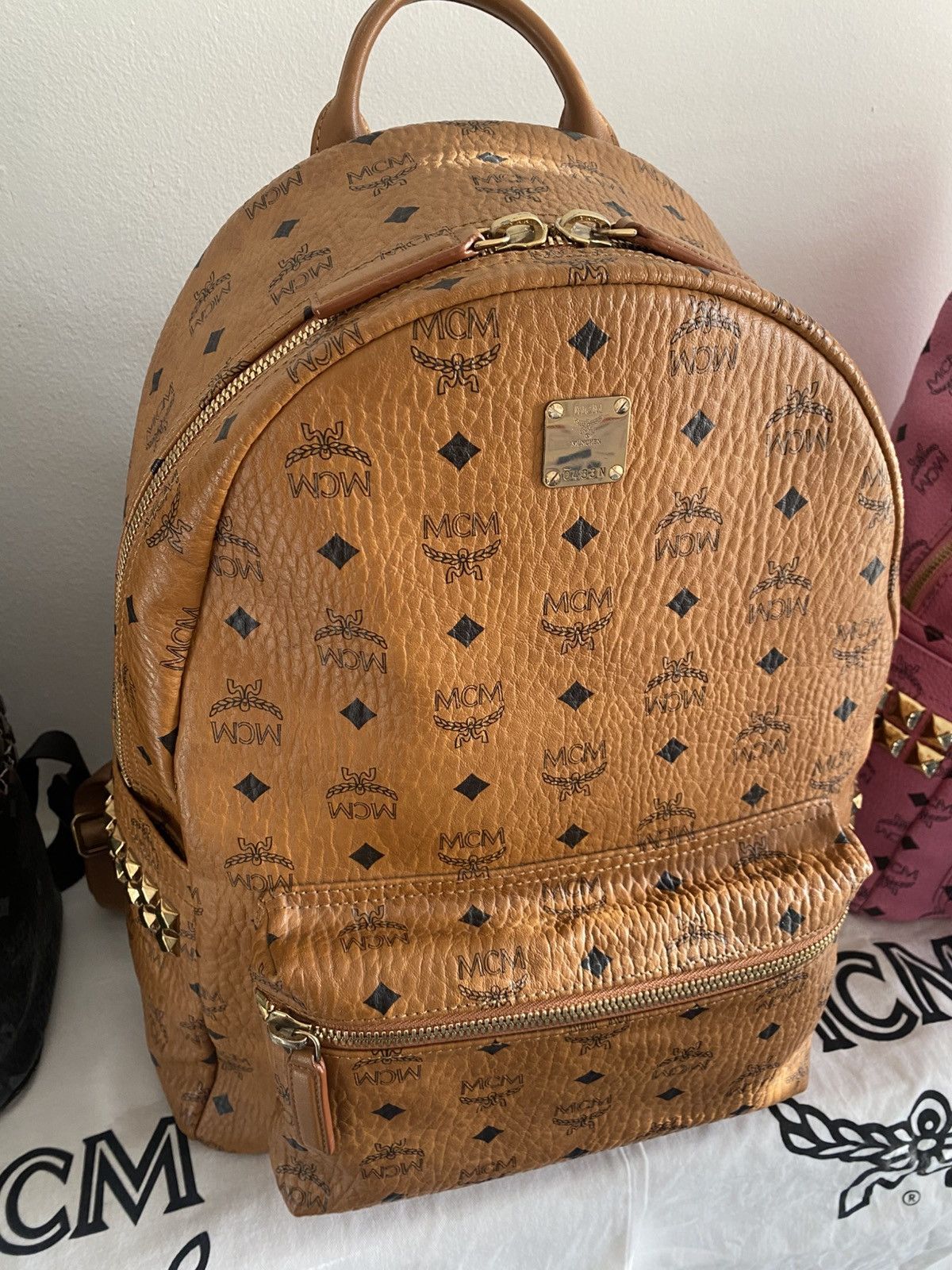 MCM MCM Cognac Side Studs In Visetos Monogram Large Backpack Size 46 - 7 Thumbnail