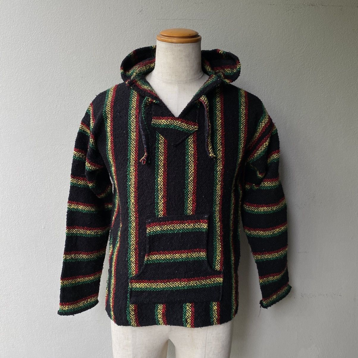 Vintage Black Rasta Striped Baja Hoodie with Drawstring Size US M / EU 48-50 / 2 - 7 Thumbnail