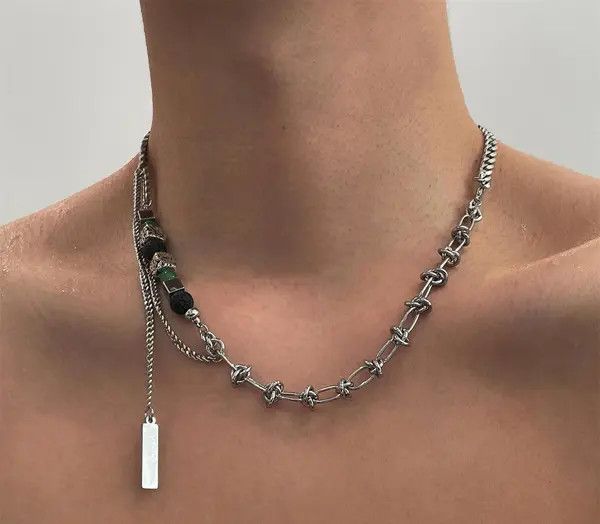 Jewelry Silver Chain Necklace with Multi-Texture Accents Size ONE SIZE - 3 Thumbnail