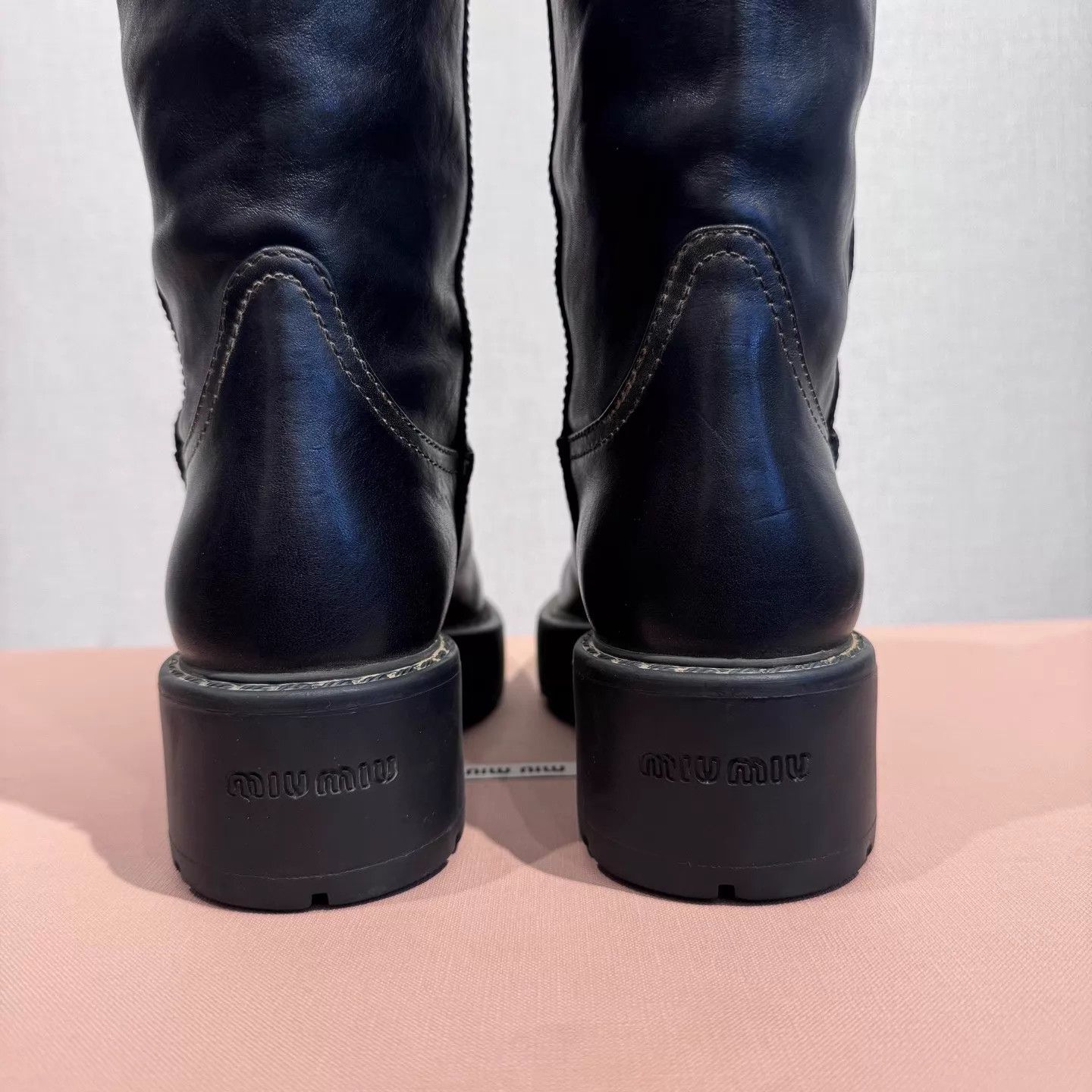 Miu Miu MIU MIU leather round toe slip knee boots W black NWT 36 Size US 5.5 / IT 35.5 - 7 Thumbnail