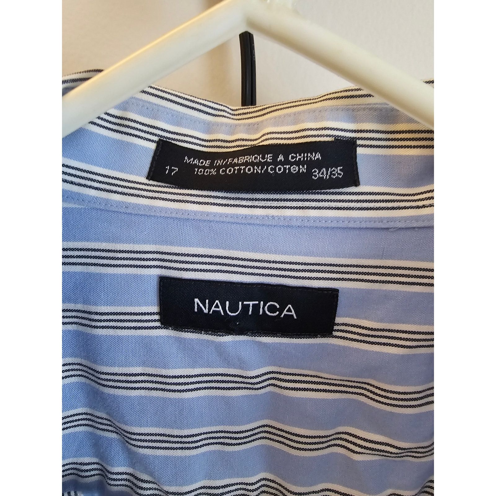 Nautica Nautica - Men's 17-34/35 - Blue/White Striped Long Sl Shirt Size US S / EU 44-46 / 1 - 2 Thumbnail