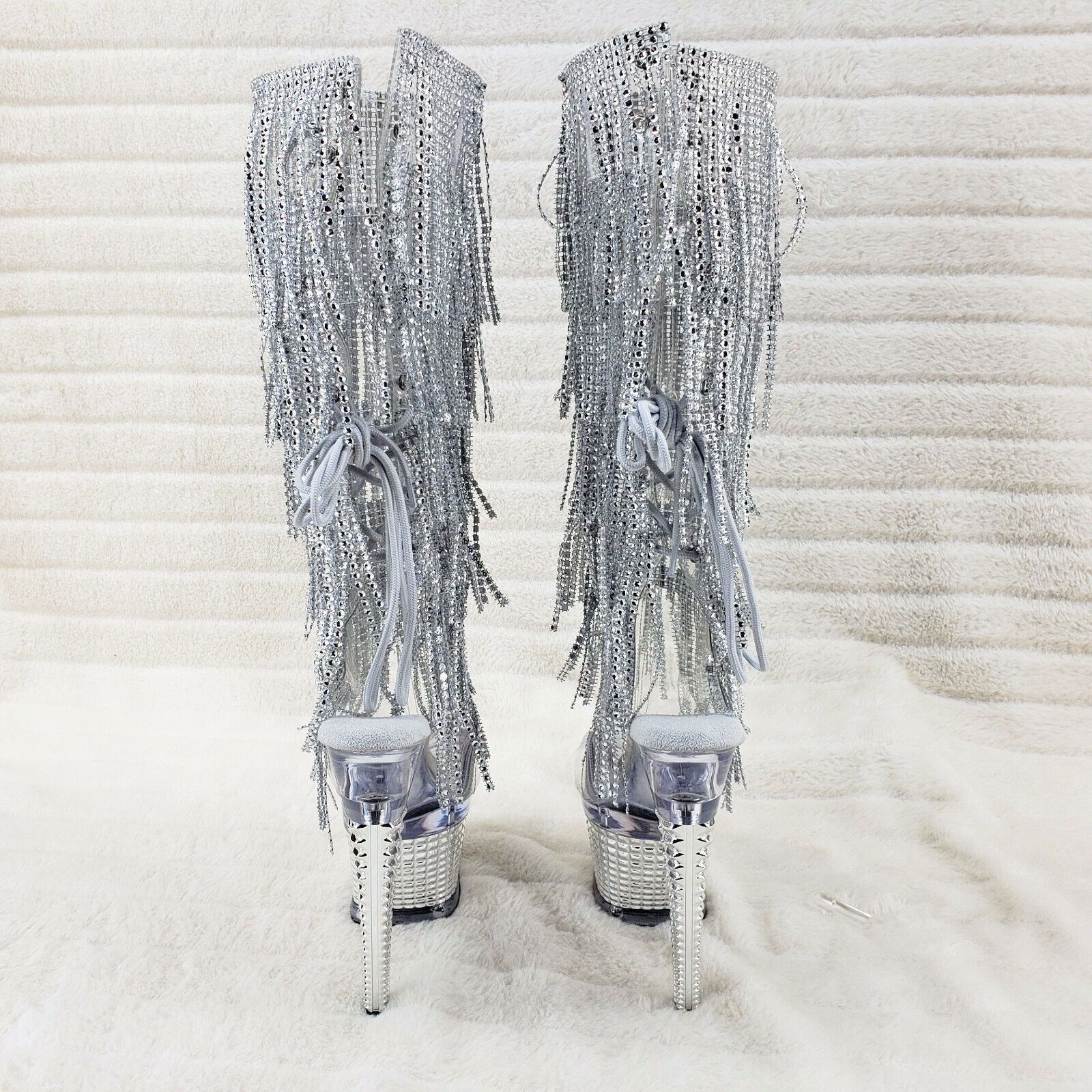 Other Spectator 2017 Silver Fringe Platform 7" High Heel Fringe Kn Size US 7 / IT 37 - 3 Thumbnail