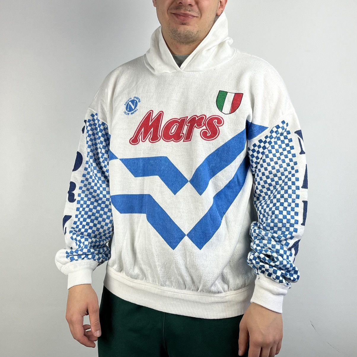 image of Soccer Jersey x Vintage Maradona Napoli Mars Retro Hoodie 89-90 Soccer in White, Men's (Size Medium