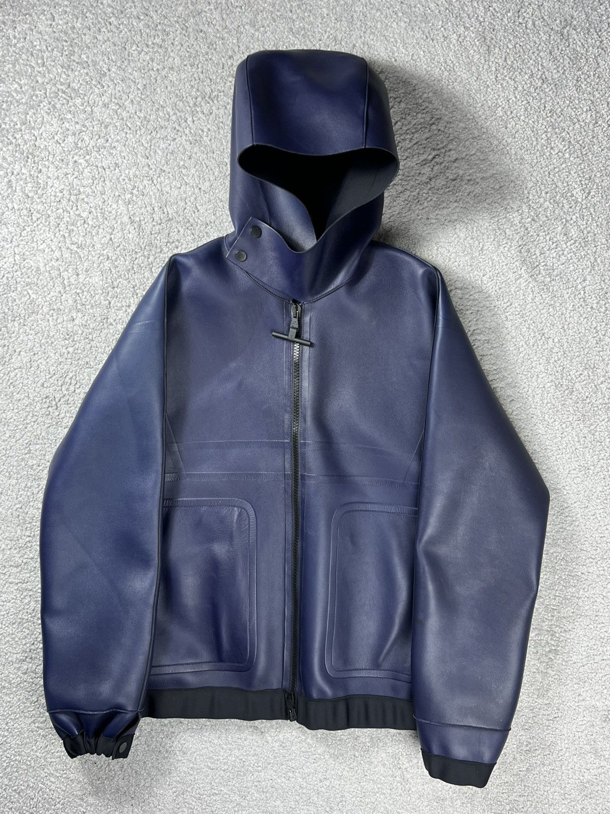 Louis Vuitton Louis Vuitton Leather Dark Blue Hooded Zip Up Jacket Size L Size US L / EU 52-54 / 3 - 1 Thumbnail