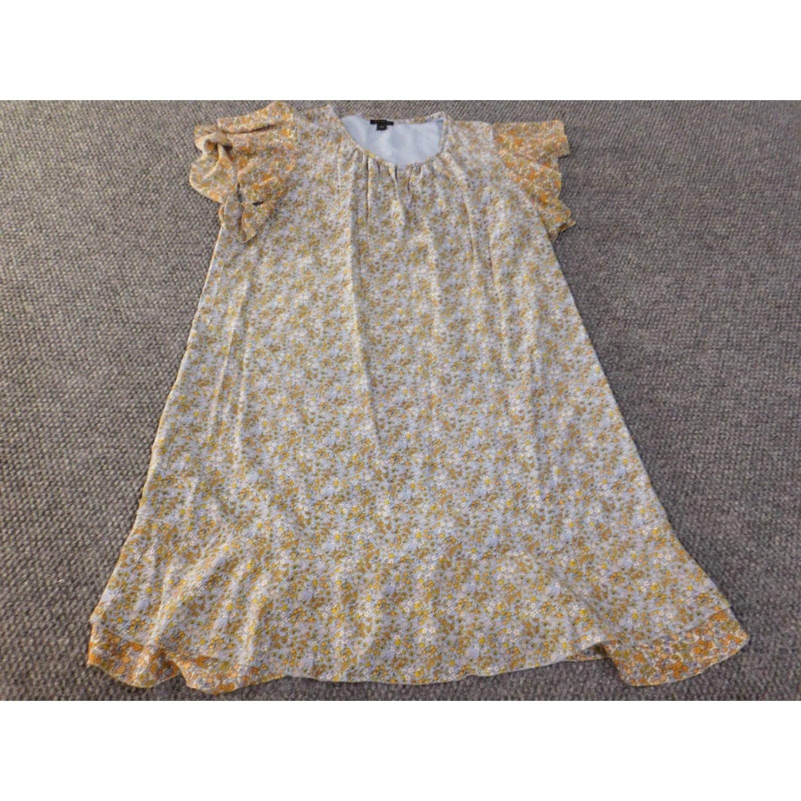 Ann Taylor Ann Taylor Dress Womens Large Blue Floral Lined Ruffles Pullover A-Line Knee Length Casual Crew Neck Polyester Rayon Straps Size L / US 10 / IT 46 - 3 Thumbnail