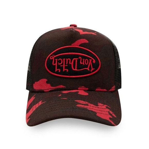 NWT VON DUTCH RED RAMBO CAMO UPSIDE DOEN PATCH TRUCKER HAT