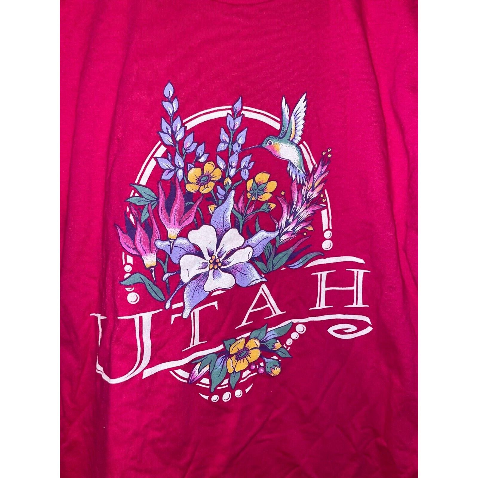 Jerzees Vintage Utah Pink Shirt Garden Flower Jerzees Tee VTG 90s M Size US M / EU 48-50 / 2 - 2 Thumbnail