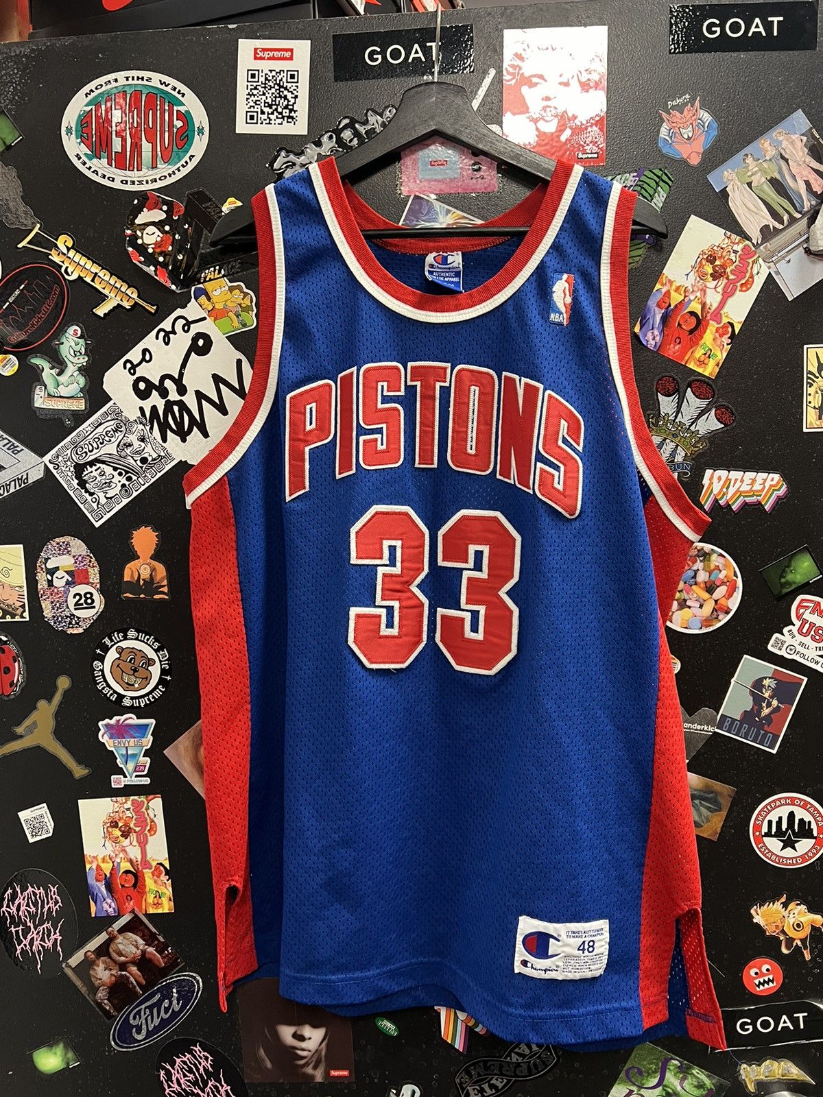 image of Vintage Nba Detroit Pistons Hill Champion Authentic Jersey in Blue, Men's (Size Large)