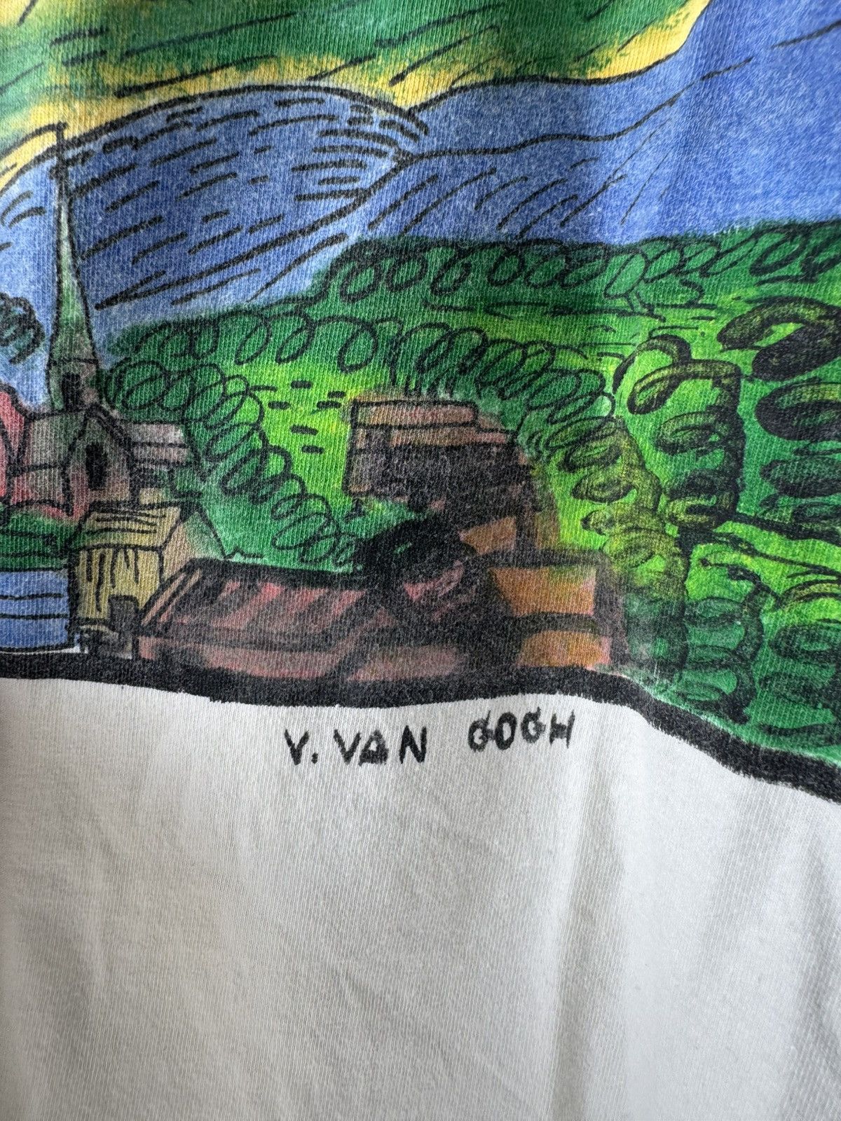 Band Tees Vintage 90s Vincent van Gogh Ireses White Tee (Picasso) Size US L / EU 52-54 / 3 - 3 Thumbnail