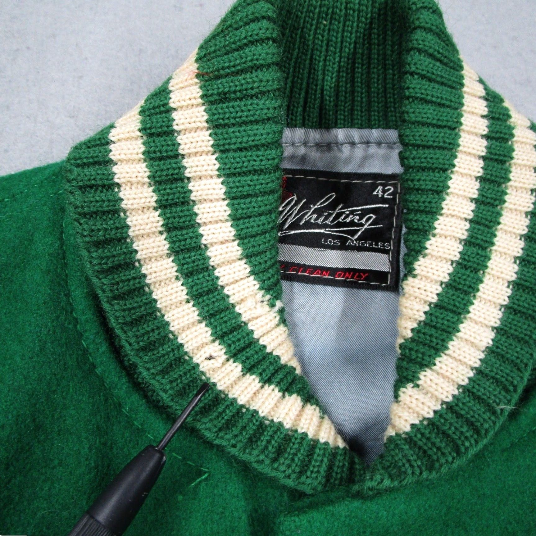 Vintage VINTAGE Whiting Los Angeles Varsity Letterman Jacket Green Wool Leather Mens 42 L Size US L / EU 52-54 / 3 - 6 Thumbnail