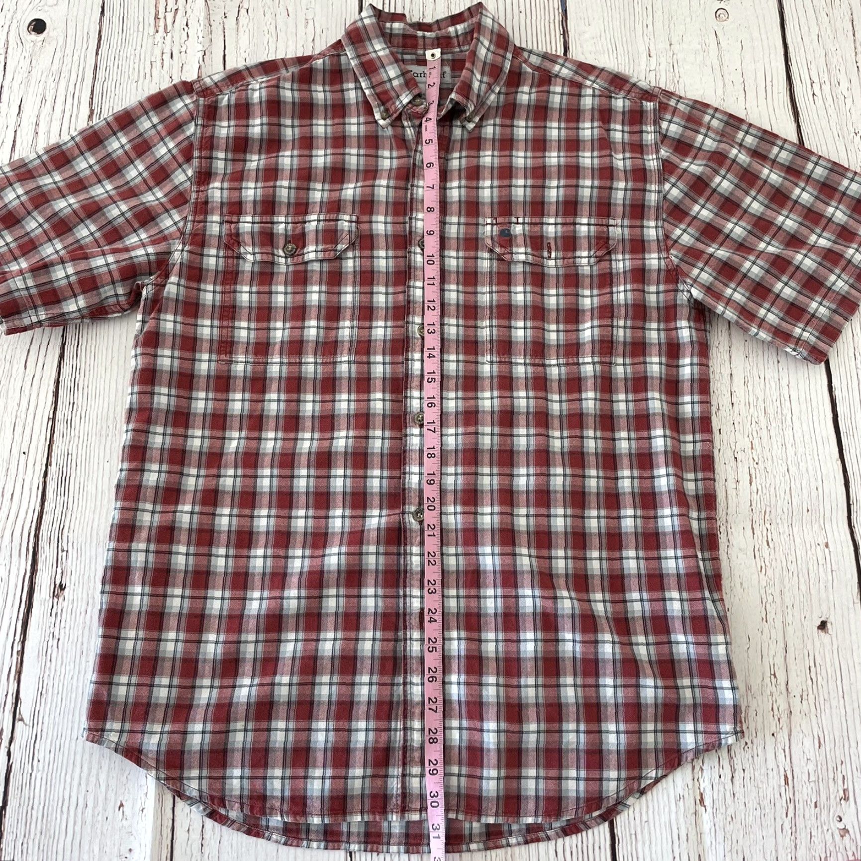 Carhartt Carhartt Shirt Plaid Short Sleeve Button-Up Men Large Red Cotton Size US L / EU 52-54 / 3 - 5 Thumbnail
