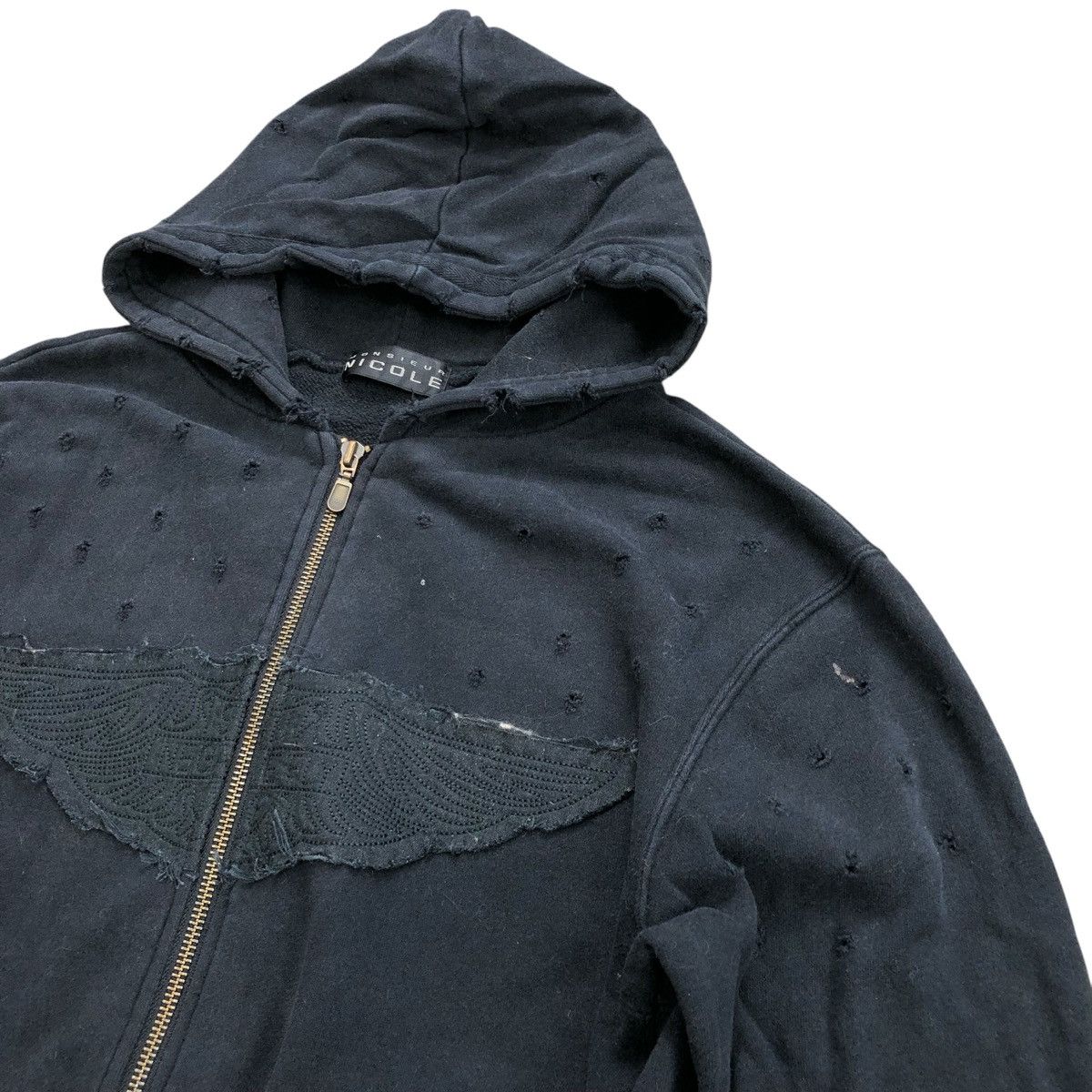 If Six Was Nine × Le Grande Bleu (L.G.B.) × Nicole Club Vintage Nicole Monsieur Embroidered Distressed Zip Hoodie Size US M / EU 48-50 / 2 - 8 Thumbnail