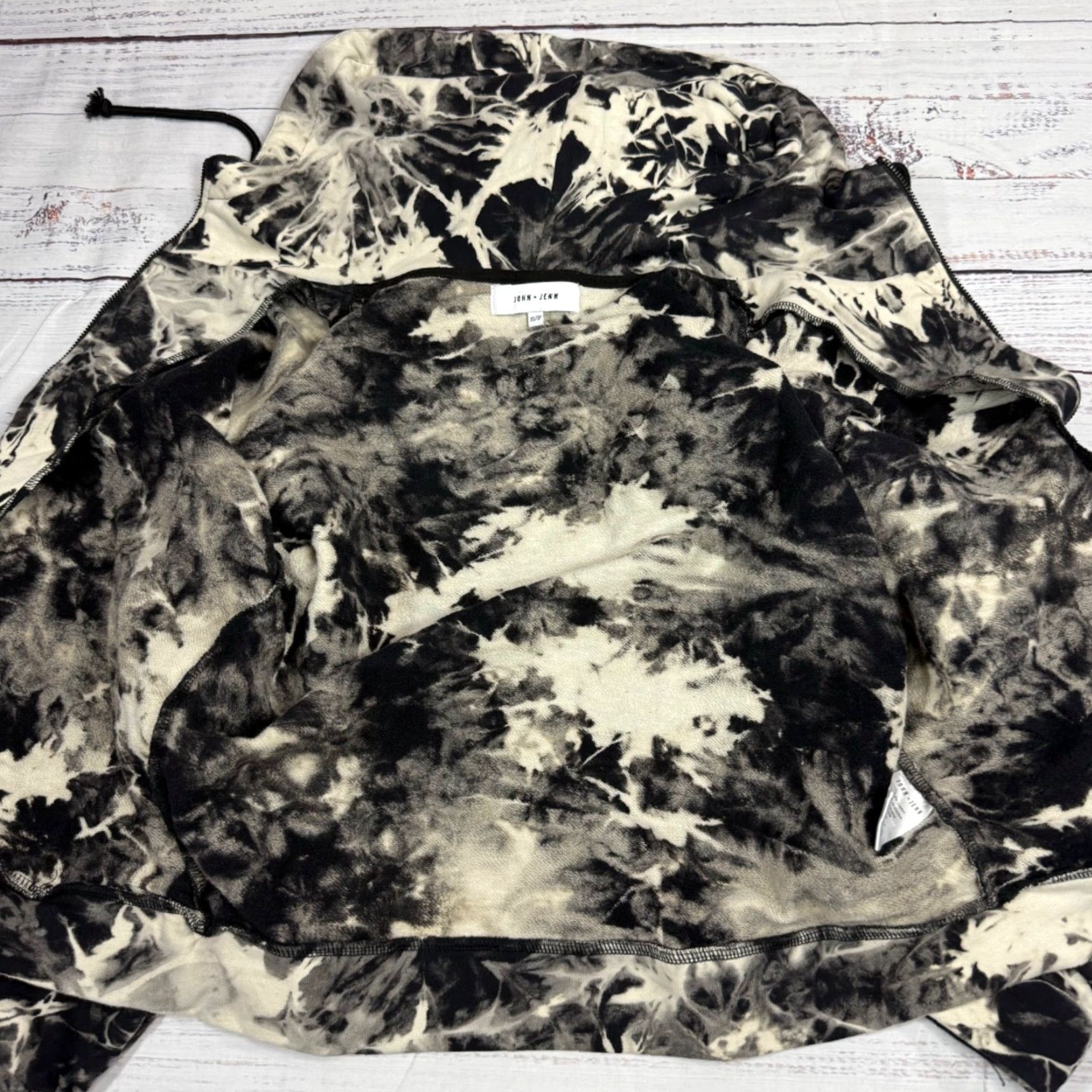 Vintage John + Jenn Womens Zip Front Hoodie XS Black Beige Abstract Print Loose Fit Size XS / US 0-2 / IT 36-38 - 6 Thumbnail