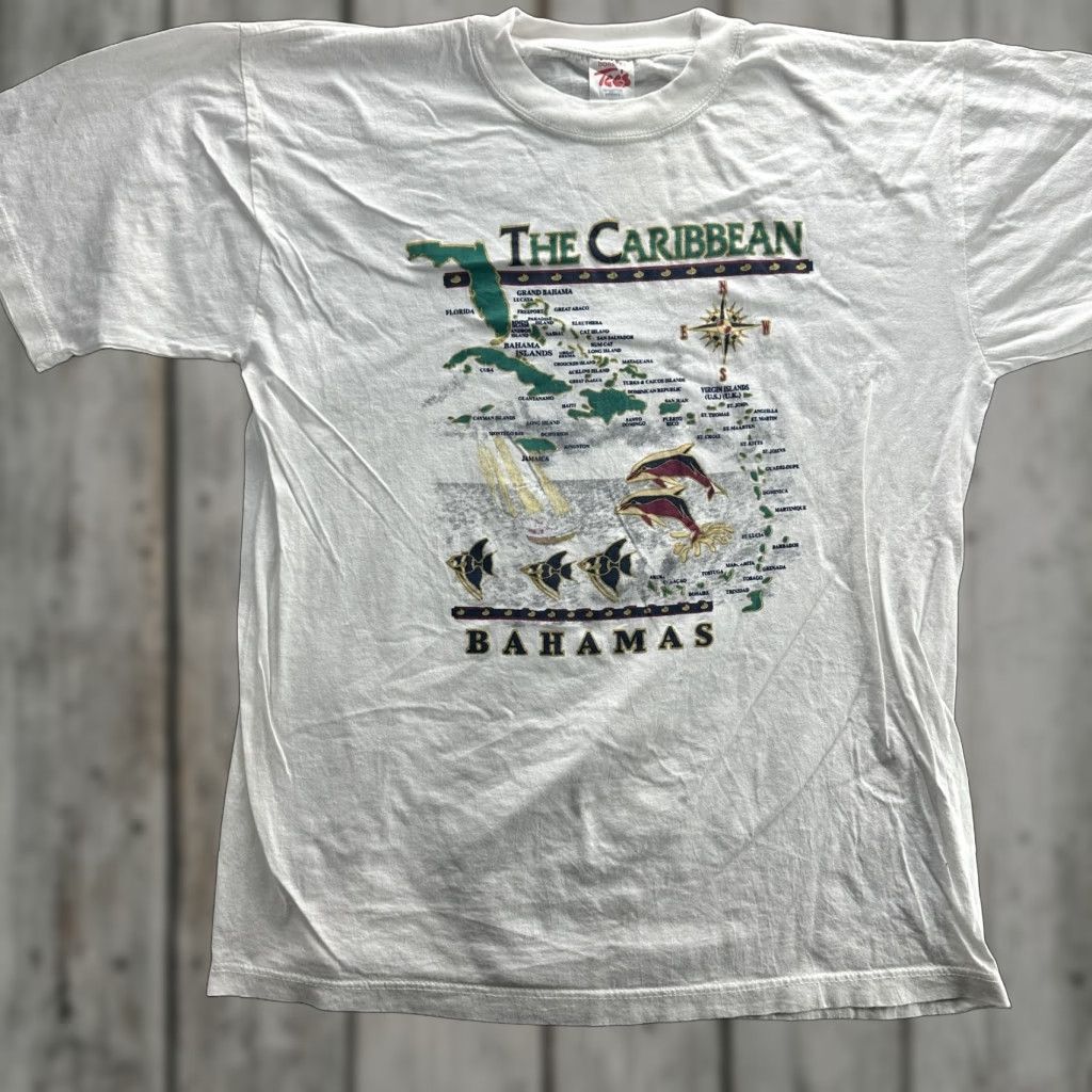 Vintage VINTAGE Bahamas Caribbean Shirt Mens XL White Map Graphic Tee 90s T-Shirt Travel Graphic Print Mens XL/White/Bahamas Map 90s Size US XL / EU 56 / 4 - 1 Thumbnail