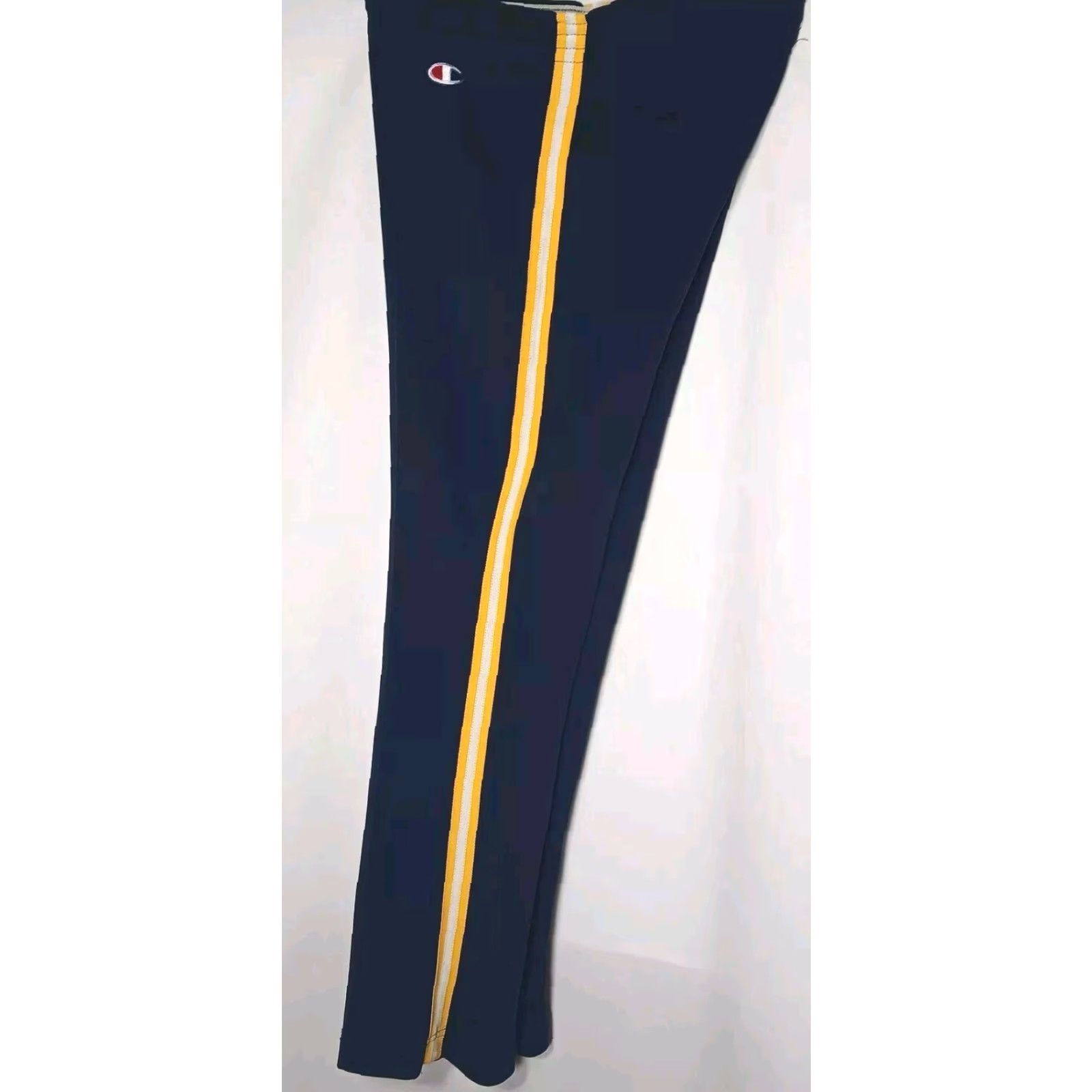 Champion VINTAGE Champion Pants S Nylon Stretch Knit Blue Yellow Side Stripe Zip Track Athletic Size US 29 - 2 Thumbnail