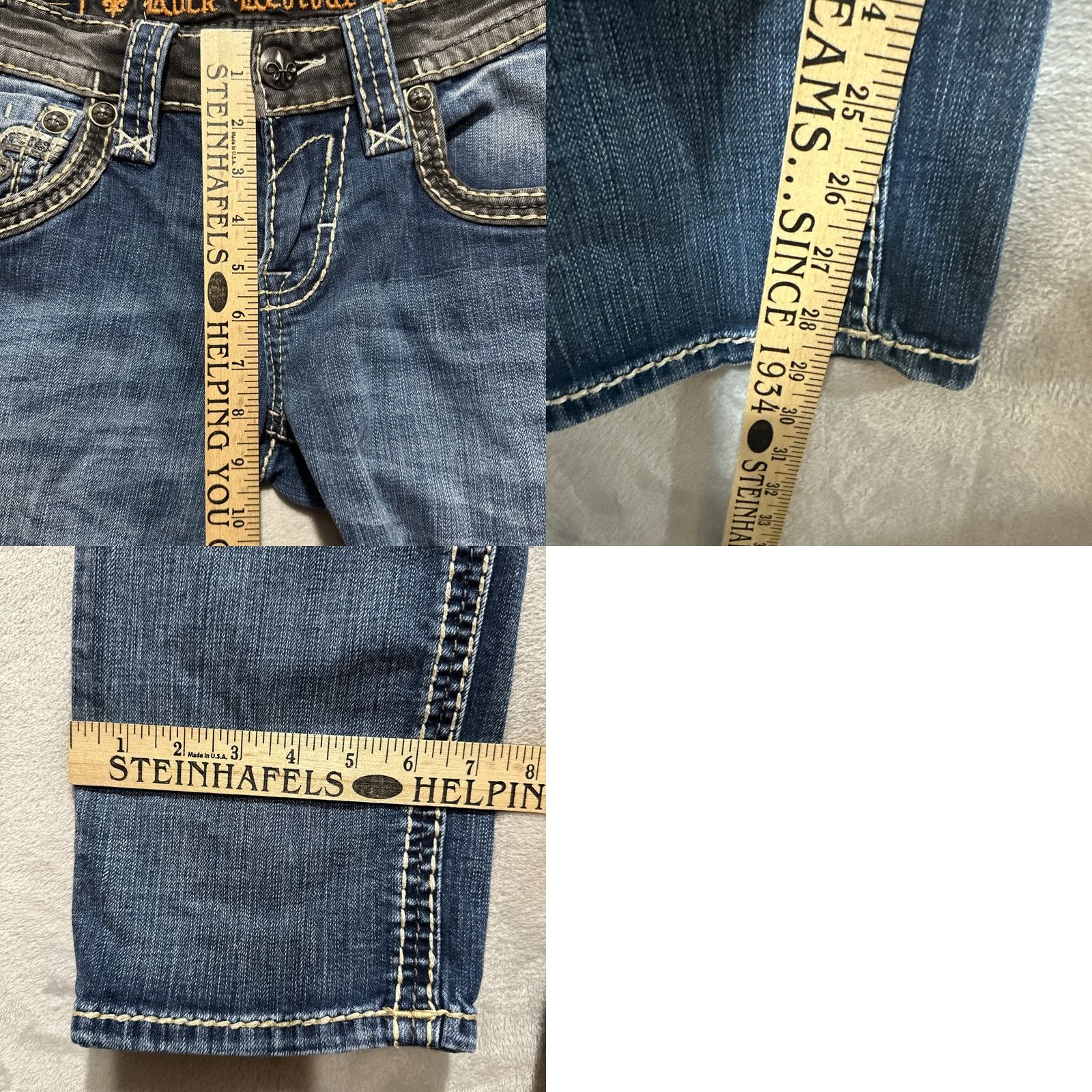 Vintage Rock Revival Dorran Slim Straight Jeans 27 Denim 5-Pocket Logo Embroidered Pockets Mens Blue Size US 27 - 10 Thumbnail