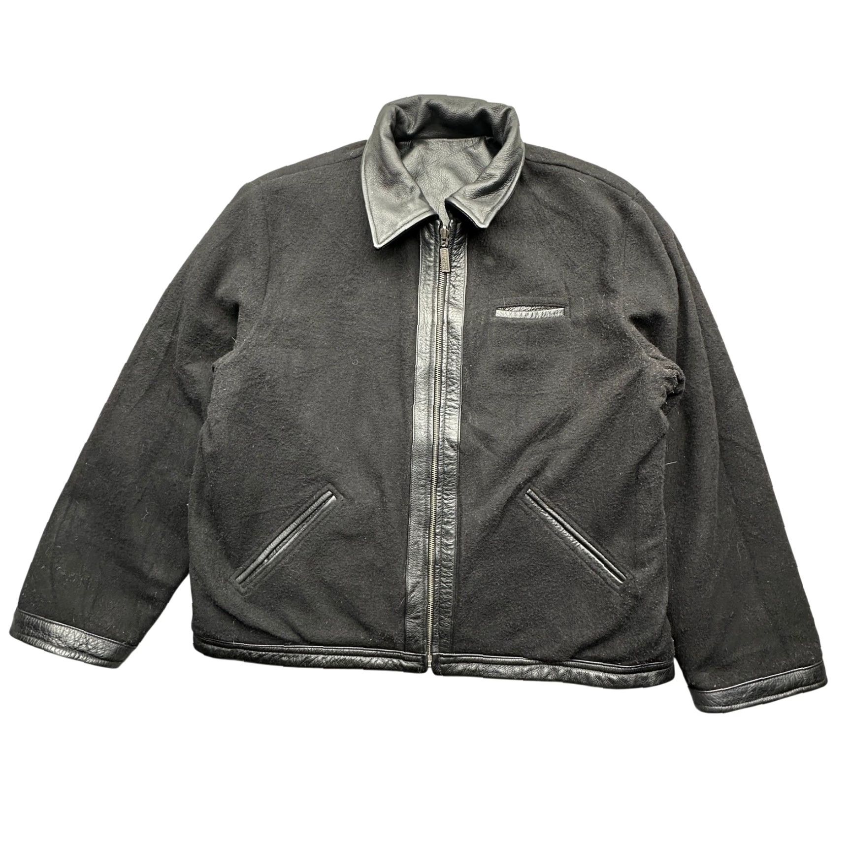 Kenneth Cole Kenneth Cole REACTION Reversible Leather Jacket Mens Large Black Gray Full Zip Jacket Mens L Black Gray Leather Reversible Coat Biker Men Size US L / EU 52-54 / 3 - 2 Thumbnail