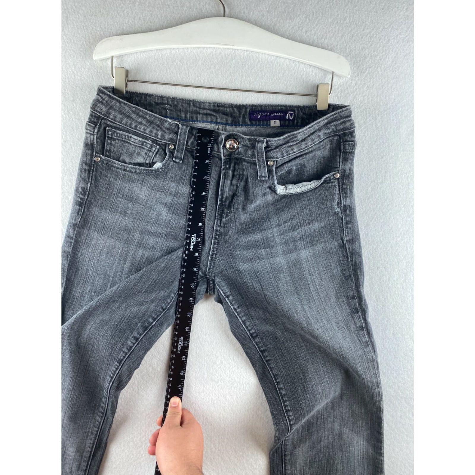 Vintage VIGOSS Jeans Womens 11 34 x 31 Gray Bootcut Stretch Denim Dark Wash Distressed Size 24" / US 00 / IT 34 - 4 Thumbnail