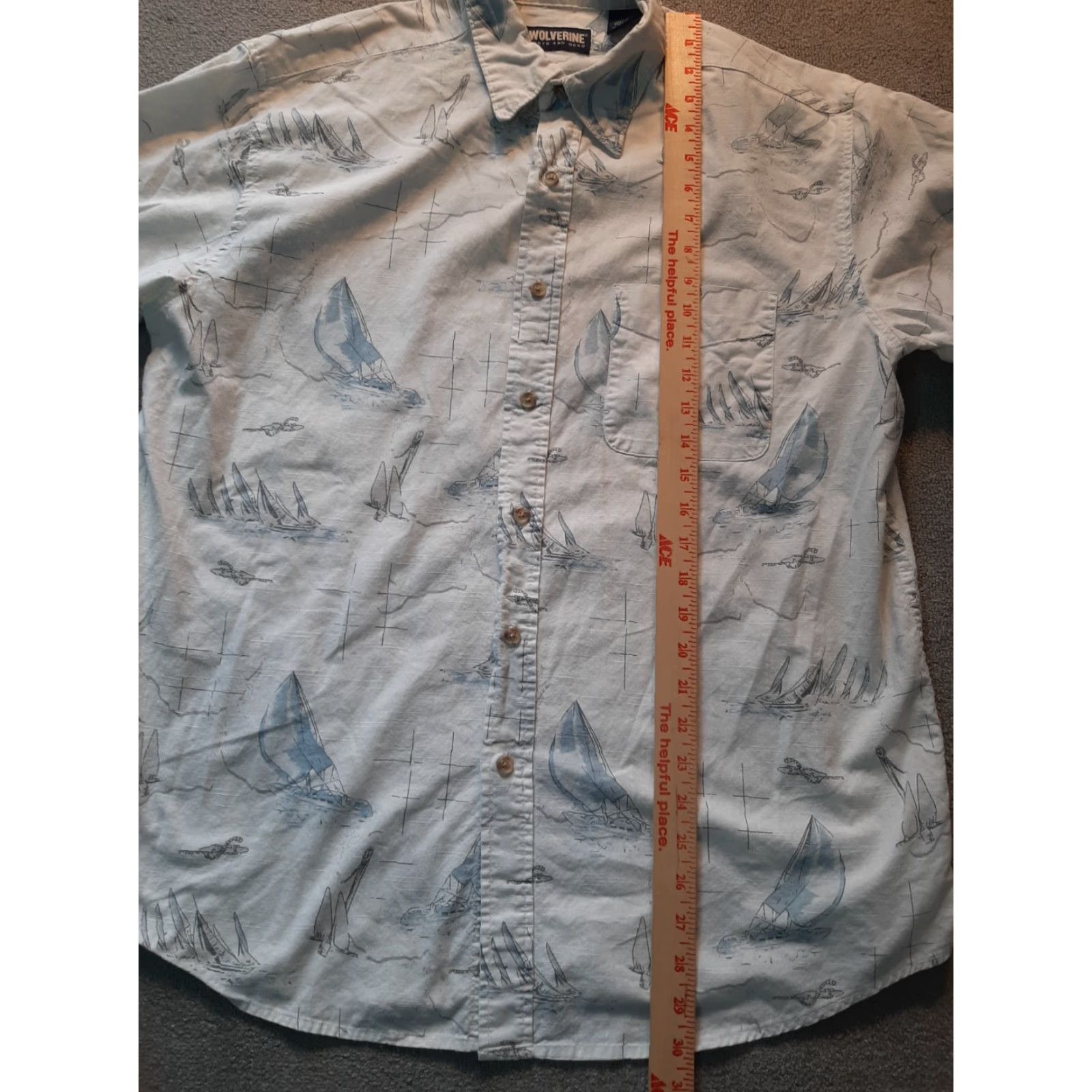 Vintage Wolverine Sail Boat shirt Mens Large White Button Down Short Sleeve Button-Up Cotton Boats Regular Casual Workwear Travel Modern Outdoor Size US L / EU 52-54 / 3 - 4 Thumbnail