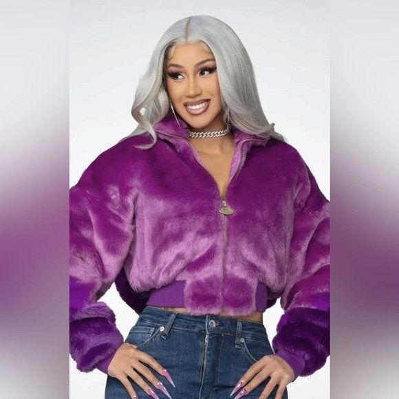 Reebok NWT REEBOK X CARDI B FUR PURPLE FUR JACKET SZ SMALL S Size S / US 4 / IT 40 - 1 Thumbnail