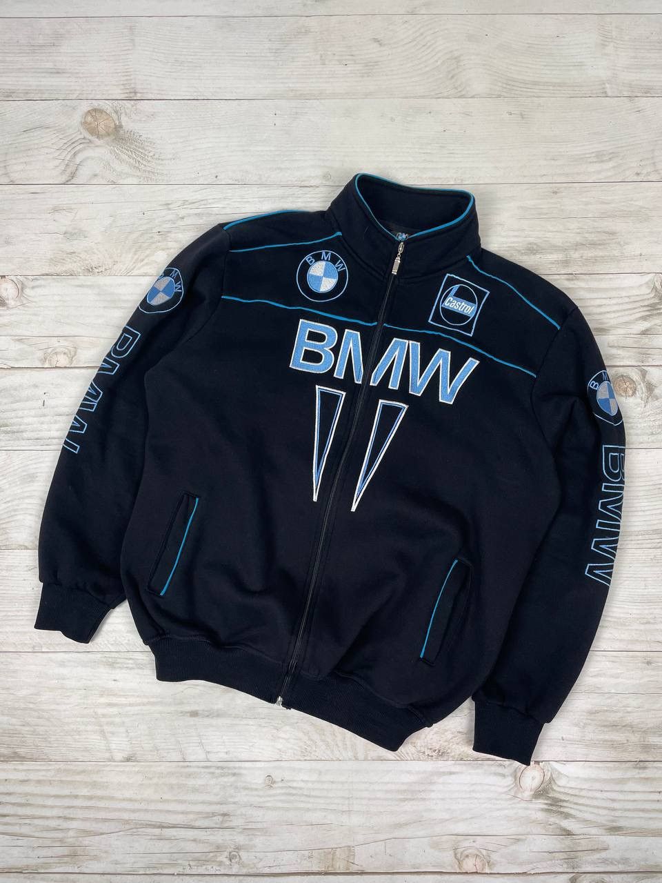 image of Vintage Castrol Bmw Racing Sweatshirt Jacket Full Zip in Black, Men's (Size XL)