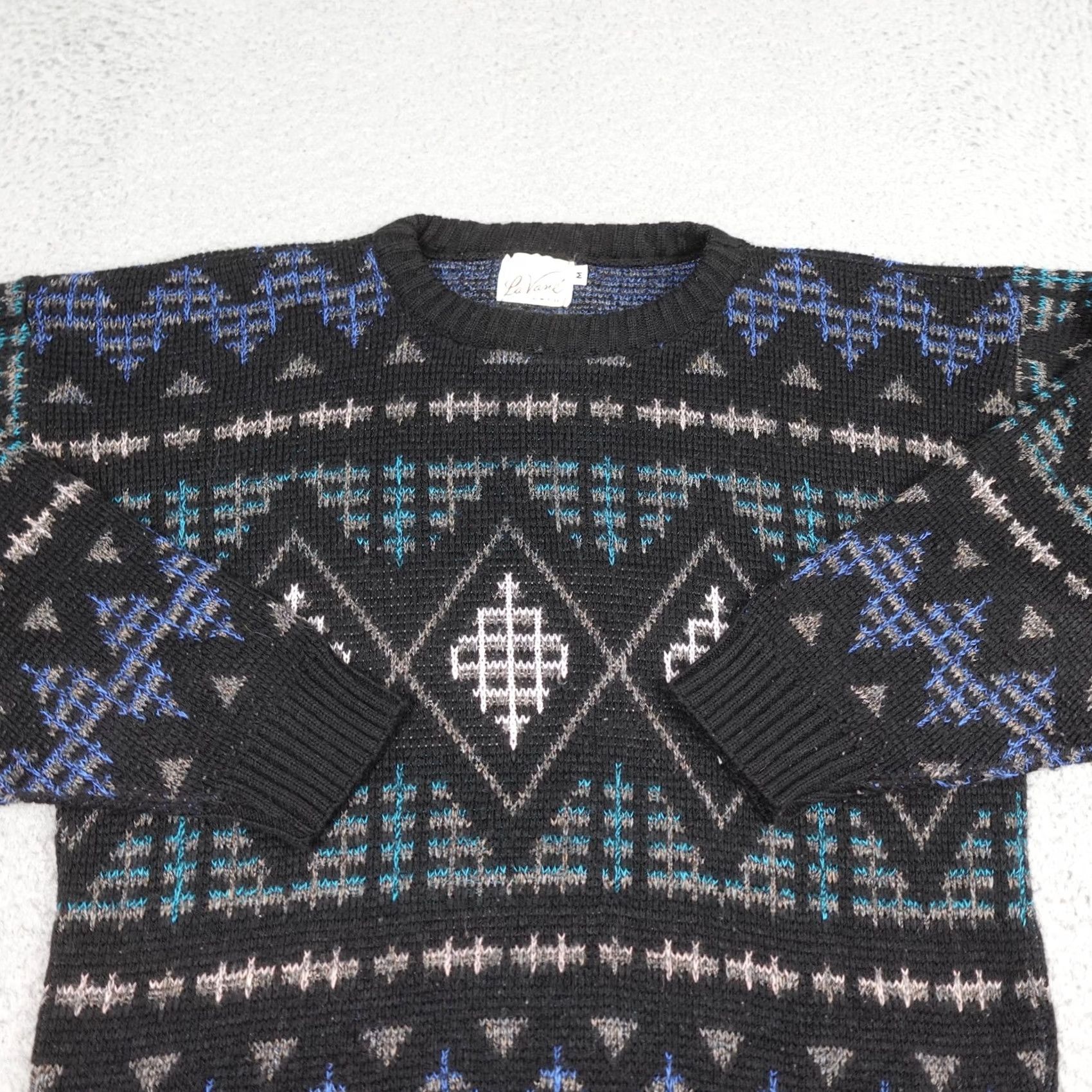 Savane Vintage Lavane Sweater Womens M Black Geometric Knit Acrylic Made USA 90s Pullover Crew Neck Long Sleeve Size M / US 6-8 / IT 42-44 - 4 Thumbnail