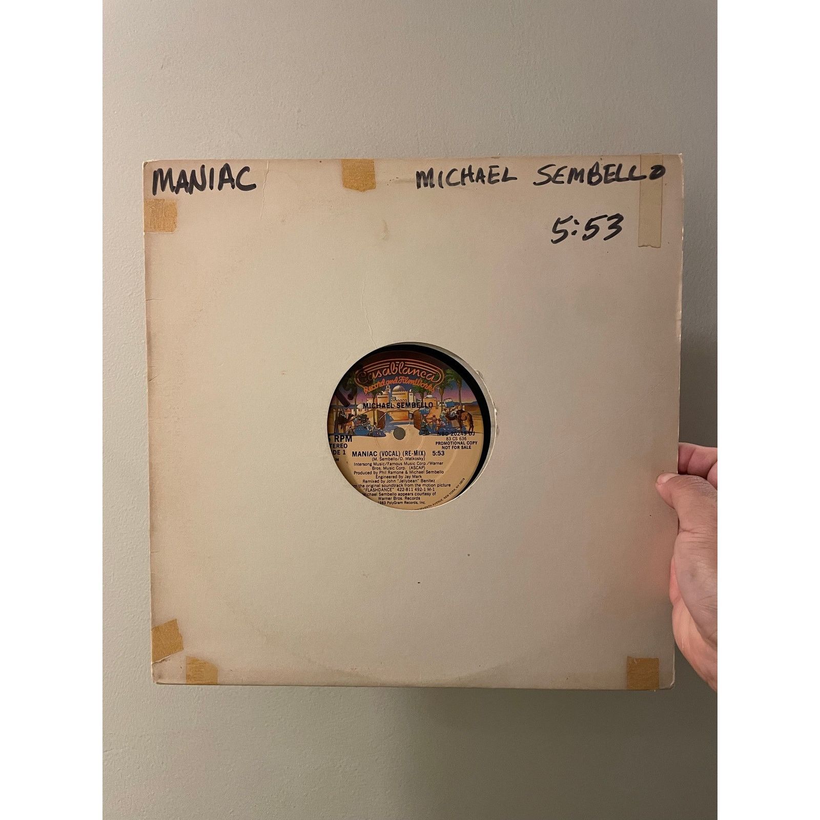 Michael Sembello - Maniac 12" Vintage Vinyl Record Disco 80s in Black, Men's