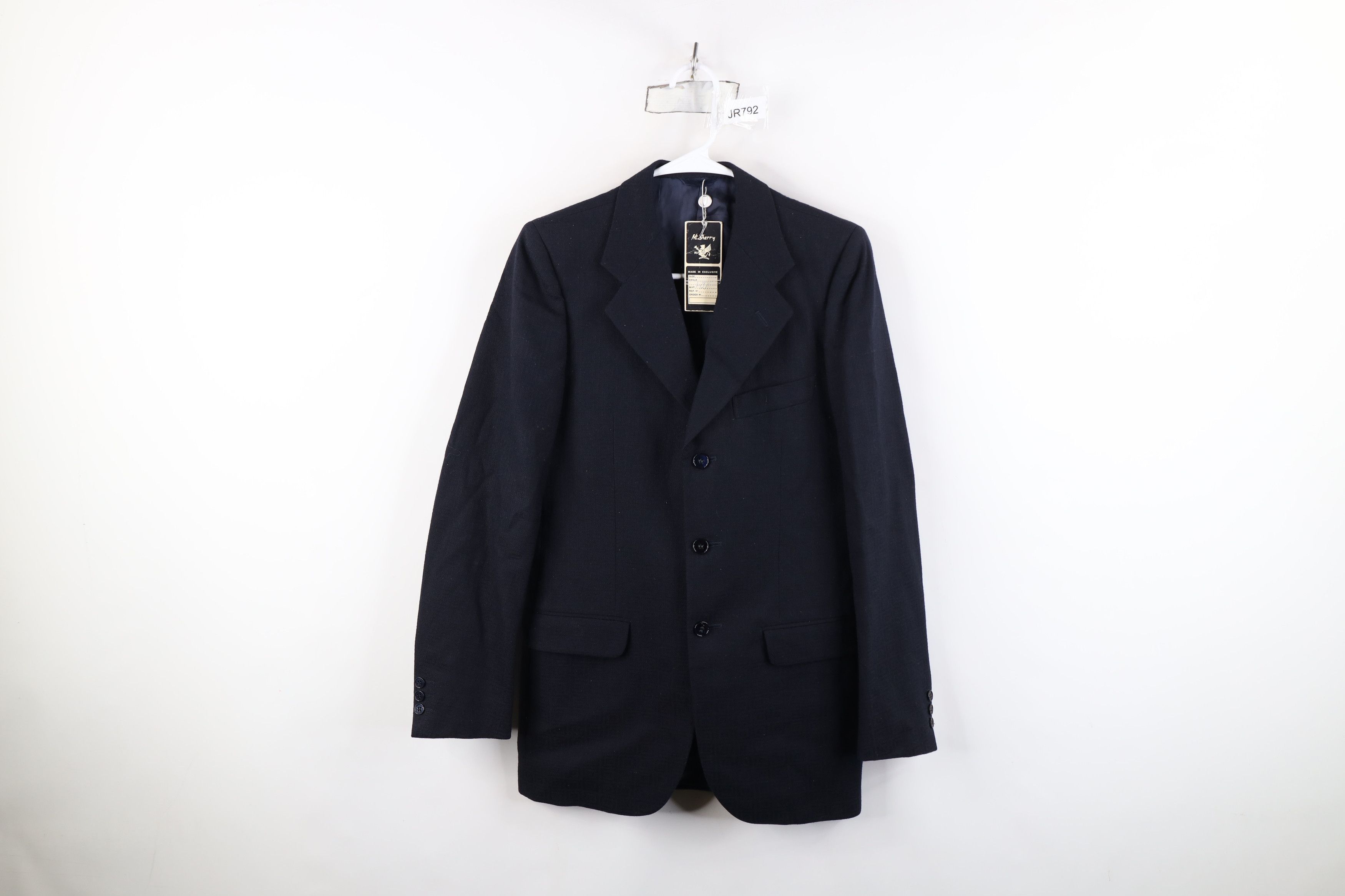 Vintage Deadstock Vintage 30s 40s Button Suit Jacket Navy Geometric Size US XL / EU 56 / 4 - 1 Thumbnail