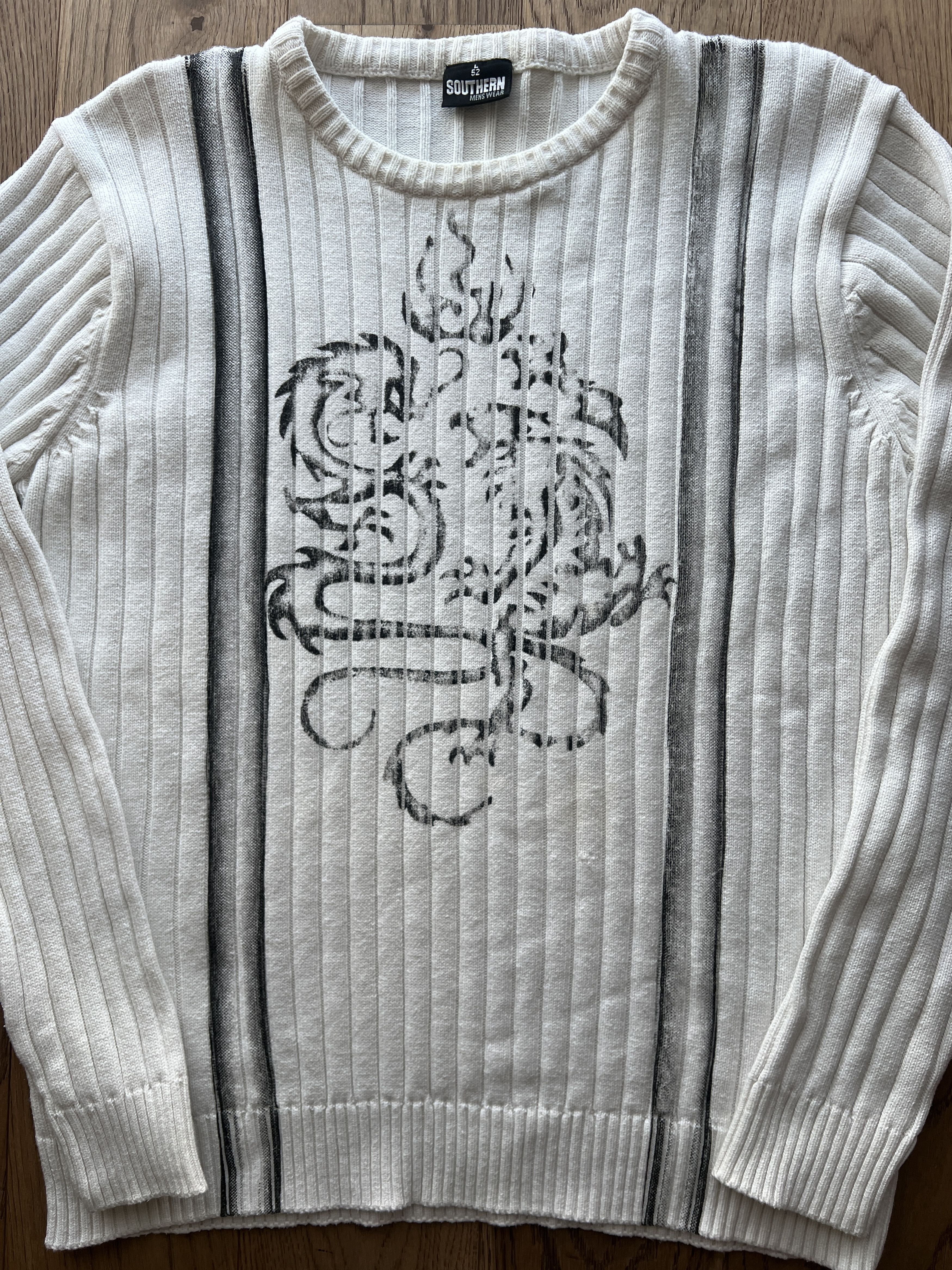 Japanese Brand Japan tribal 2000s Y2K ribbed structure knit sweater dragon Size US L / EU 52-54 / 3 - 13 Thumbnail