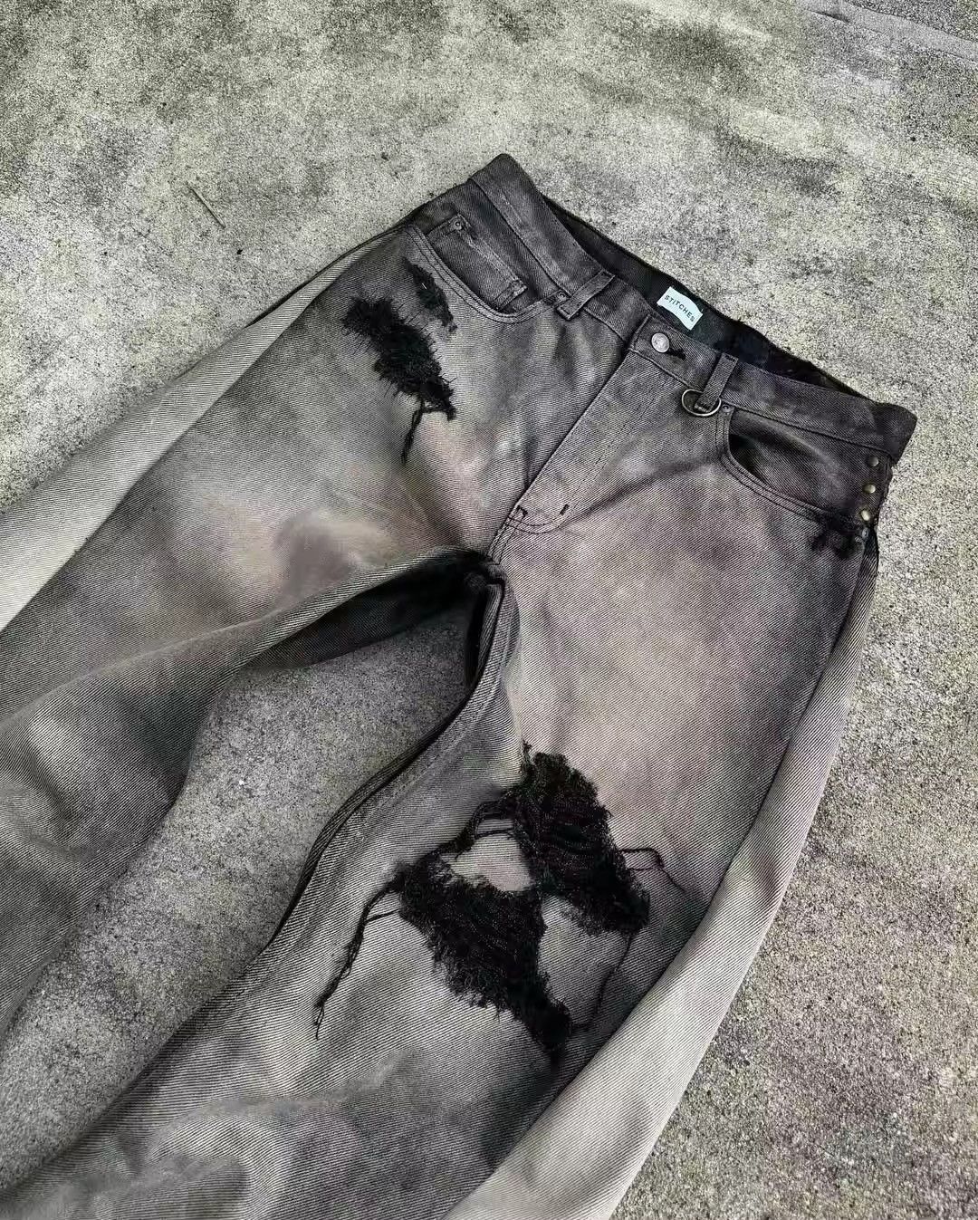 Japanese Brand Frayed Patchwork Embroidery Micro Flared Jean Size US 34 / EU 50 - 3 Thumbnail
