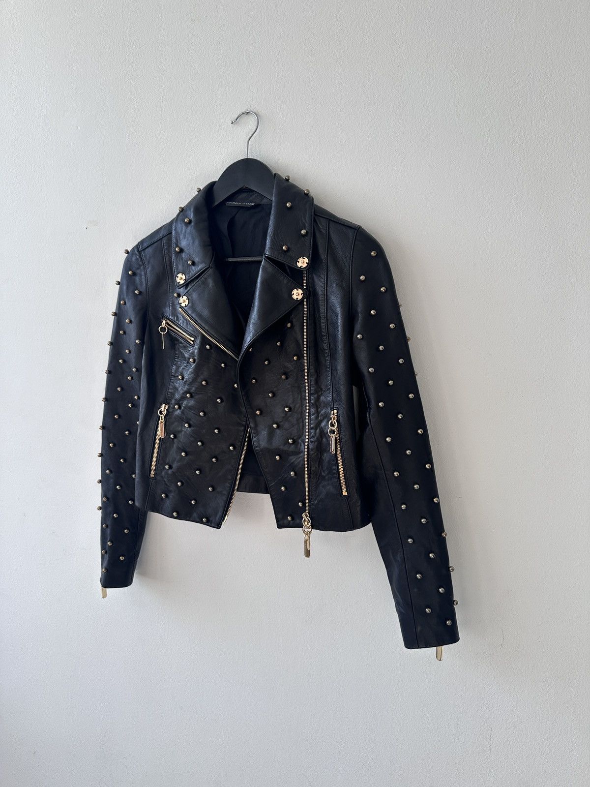 Thomas Wylde THOMAS WYLDE Leather Studded Biker Jacket Gold Tone Hardware Size XS / US 0-2 / IT 36-38 - 5 Thumbnail