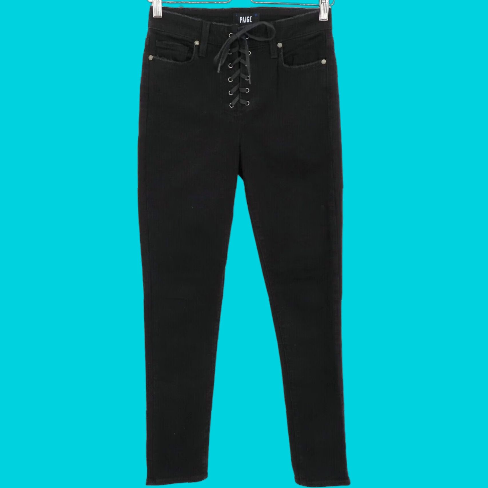 Paige Paige Hoxton Ankle Peg Lace Up Jeans Womens 27 Black Denim Cotton Blend Boyfriend Regular Hem 5.5" Inseam 30" Size 27" / US 4 / IT 40 - 1 Thumbnail