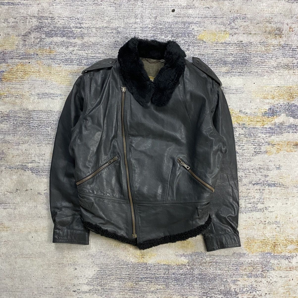 Emporio Armani ARCHIVE VINTAGE LEATHER BOMBER BIKER JACKET