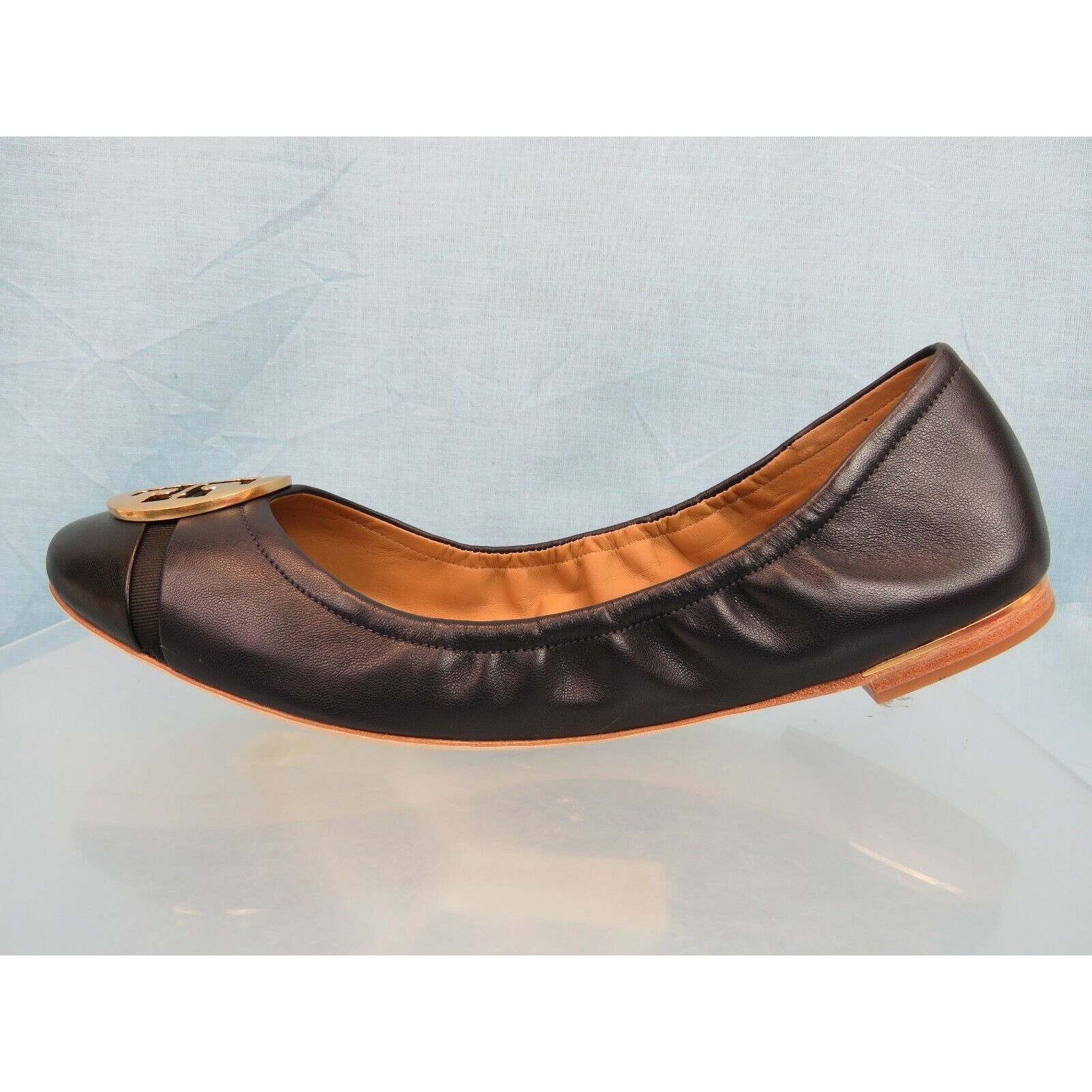 Tory Burch TORY BURCH MINNIE NAVY LEATHER GOLD REVA BLACK TOE FLATS 7.5 Size US 7.5 / IT 37.5 - 5 Thumbnail