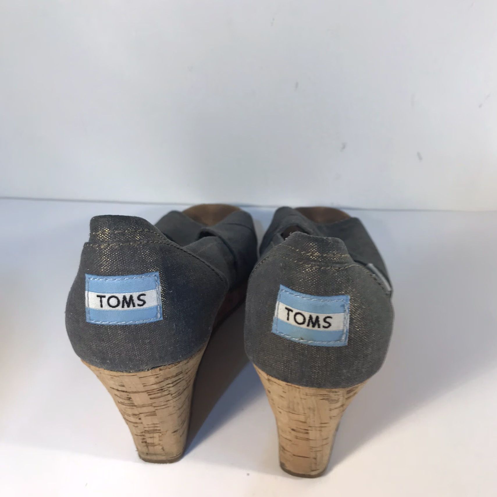 Toms Toms Gray Shimmering Canvas Peep Toe Wedge Heels Womens Size 9 High Heel Size US 9 / IT 39 - 2 Thumbnail