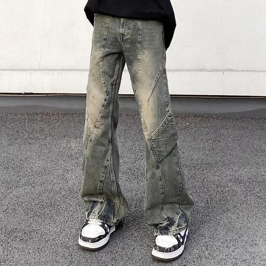 Jean × Vintage Stacked Splice Pleated Bootcut Wide Leg Jeans Y2K Size US 29 - 4 Thumbnail