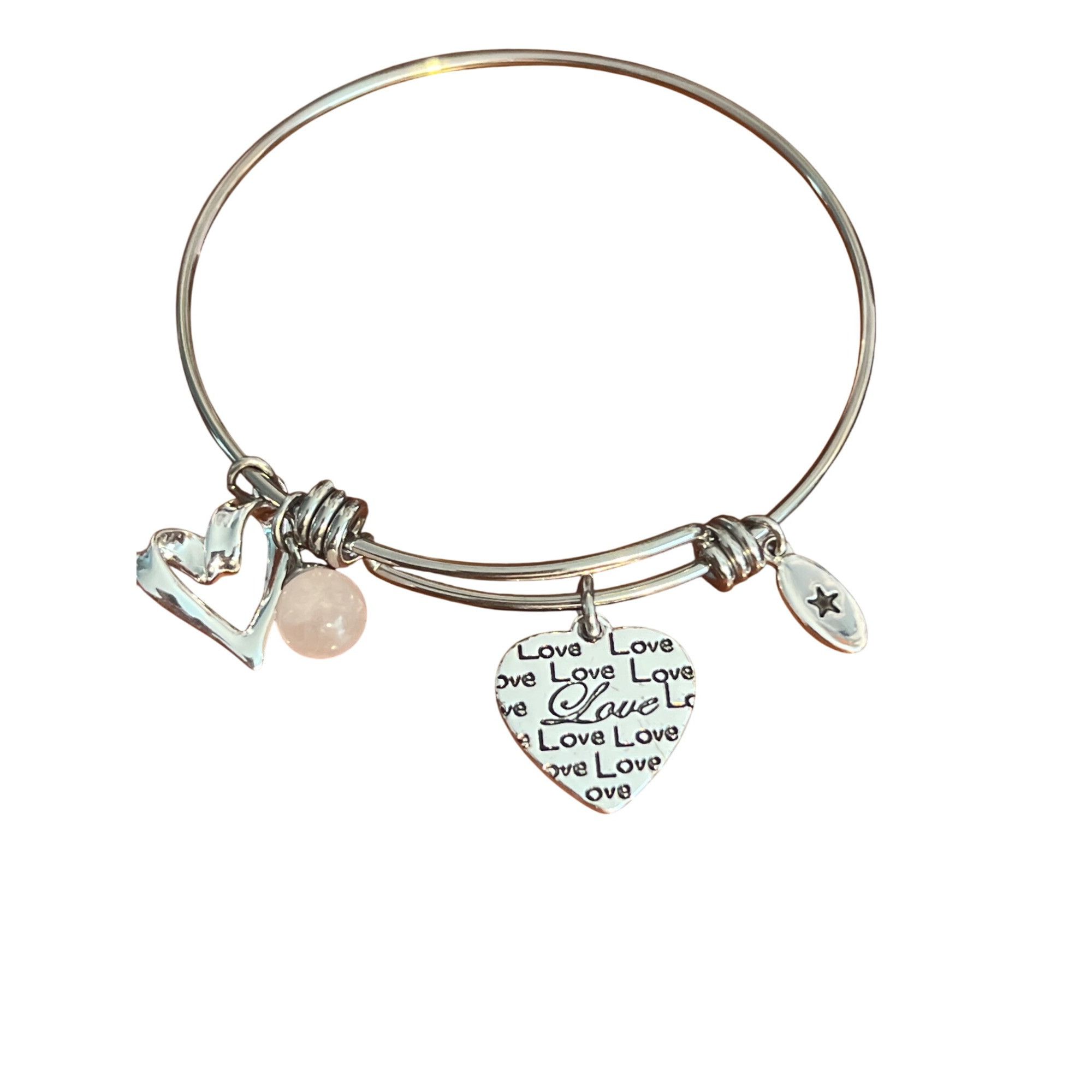 Other Unwritten Silver Tone Love Heart Charm Bangle Bracelet Rose Size ONE SIZE - 1 Thumbnail