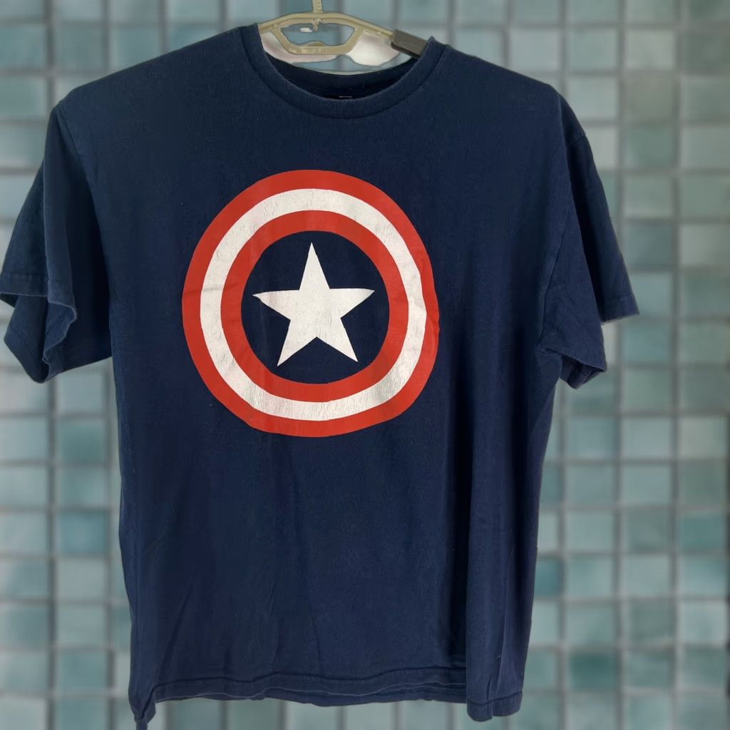 Vintage Marvel Captain America Shield Logo Short Sleeves Blue T Shirt Size L Mens Graphic Crew Neck Cotton Blend Size US L / EU 52-54 / 3 - 1 Thumbnail