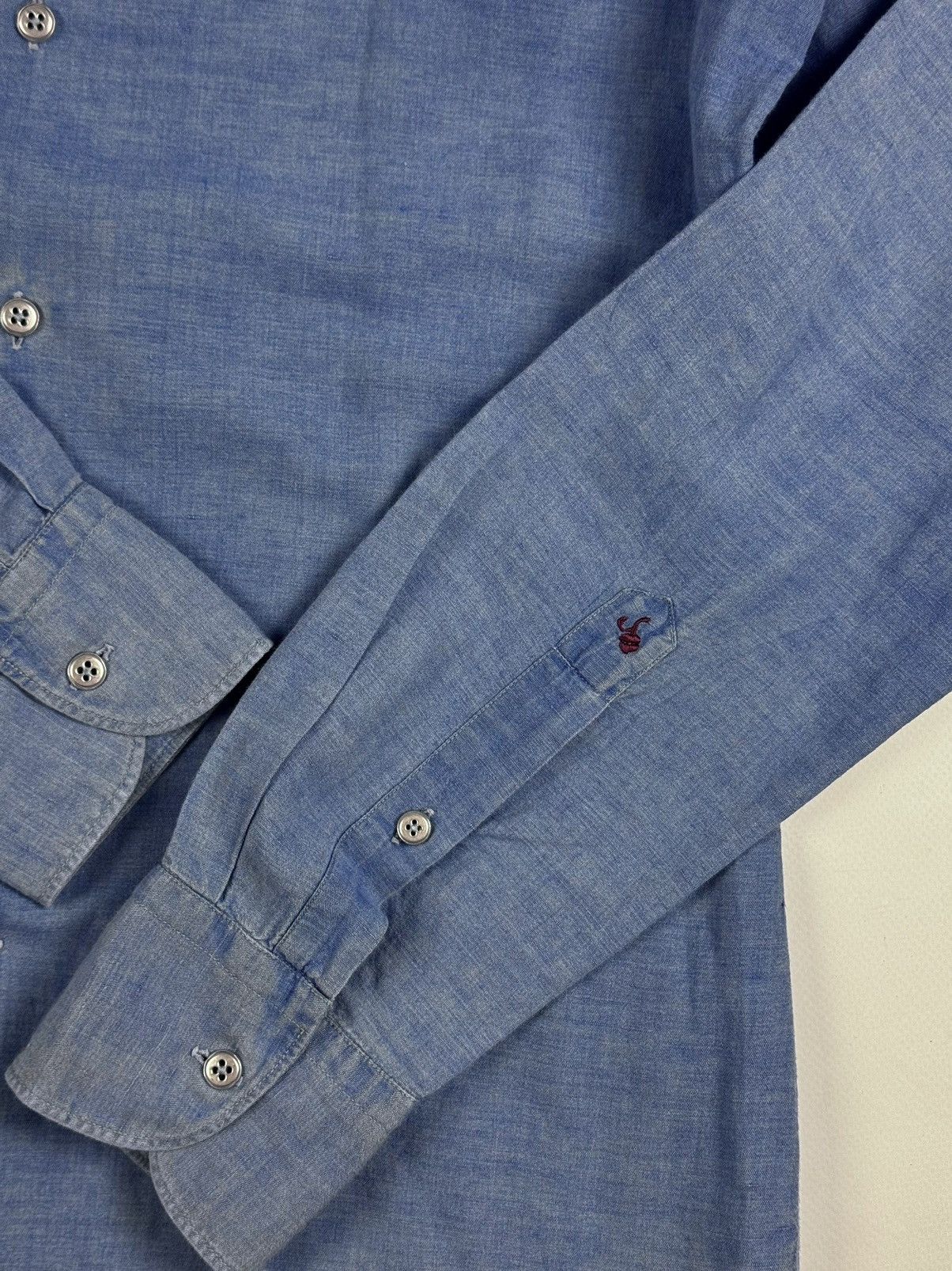 Designer × Glanshirt GLANSHIRT Blue Linen Long Sleeve Shirt Size US M / EU 48-50 / 2 - 10 Thumbnail