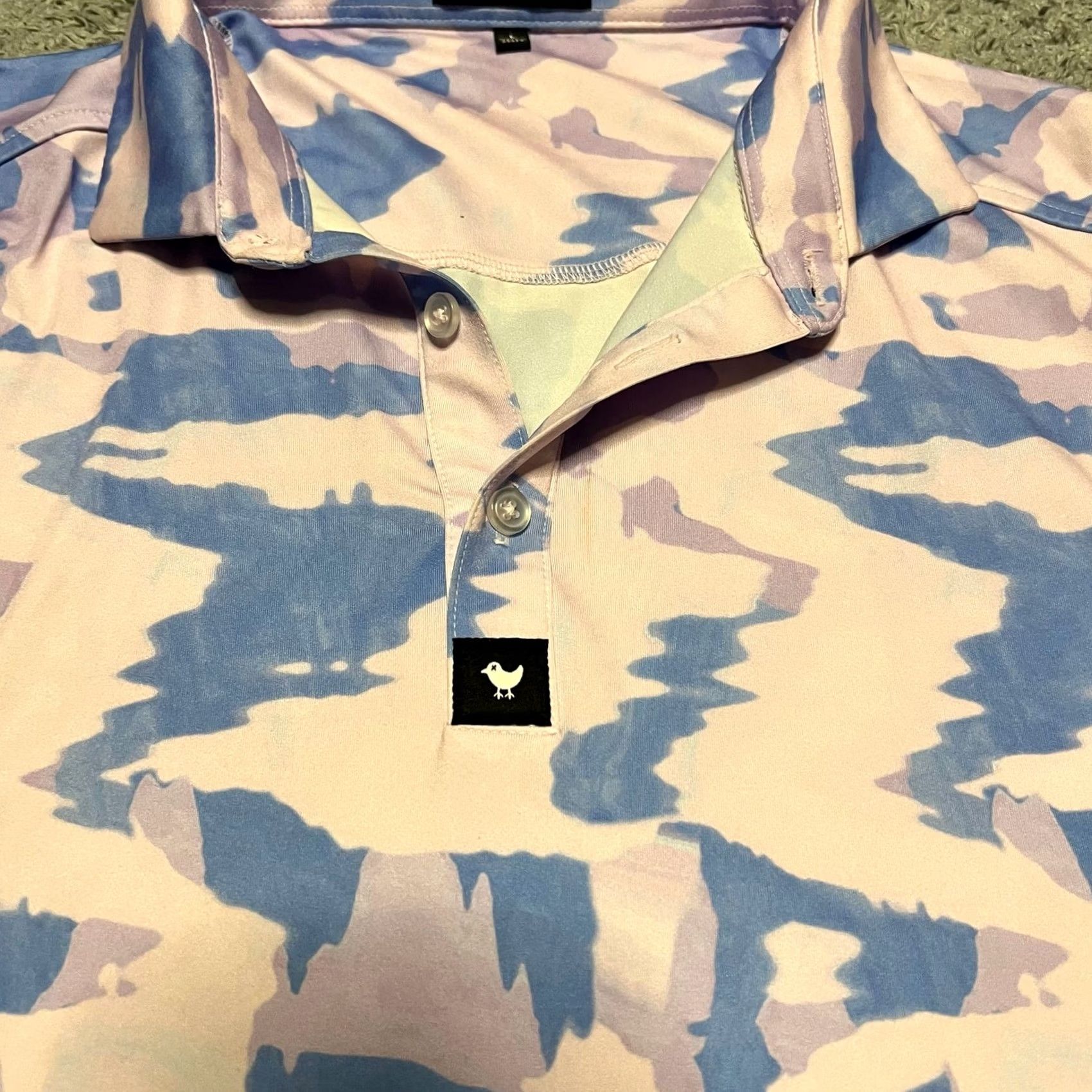 Vintage Bad Birdie Polo Golf Shirt Mens Large Pink Blue Camo All Over Print Performance Size US L / EU 52-54 / 3 - 2 Thumbnail