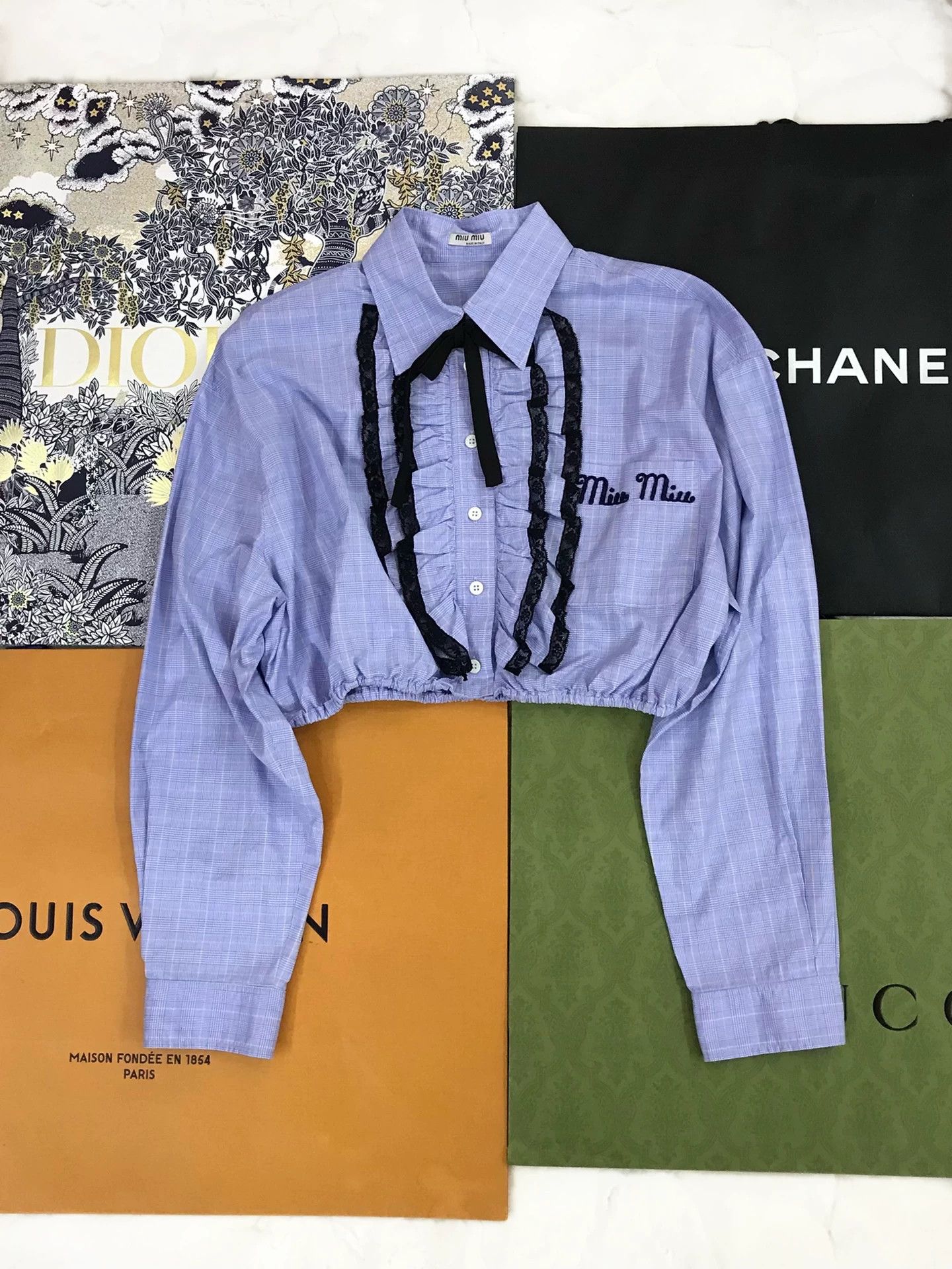 Miu Miu Miu Miu Bow Logo Shirt Top Size S / US 4 / IT 40 - 1 Thumbnail