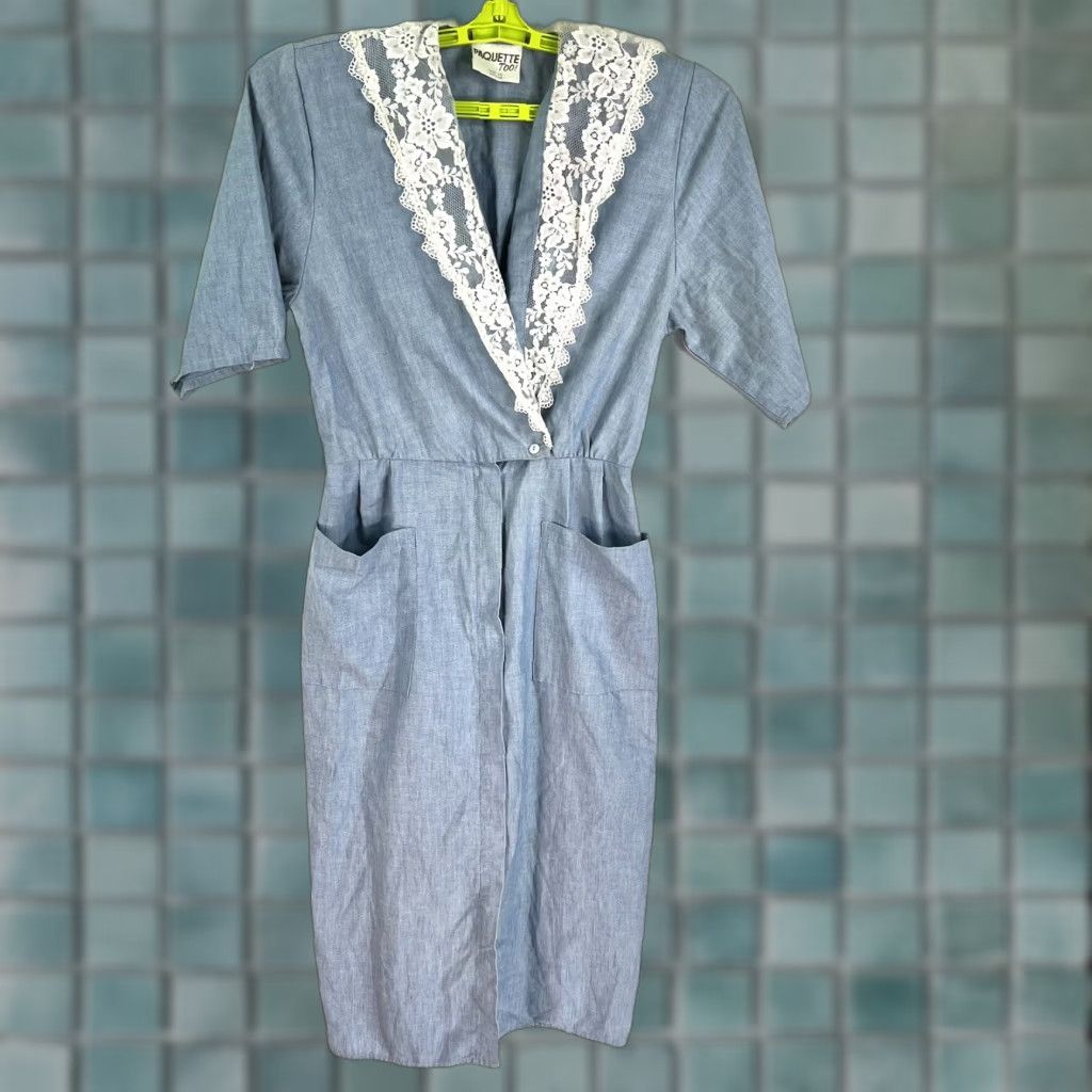 Denime VINTAGE Paqurtte Too Chambray Denim Embroidered Dress Women’s 10 Pockets Size L / US 10 / IT 46 - 1 Thumbnail