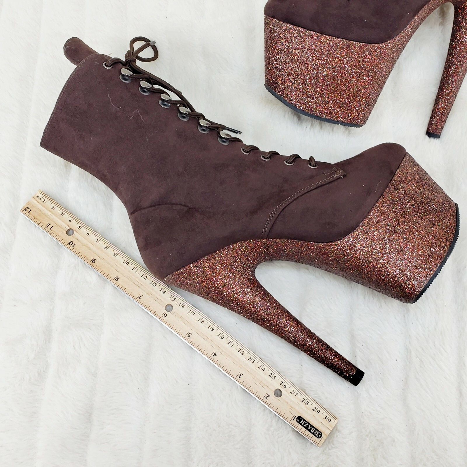 Other Adore 1020FSMG Brown Mocha V Suede & Glitter 7" Heel Platfo Size US 12 / IT 42 - 6 Thumbnail