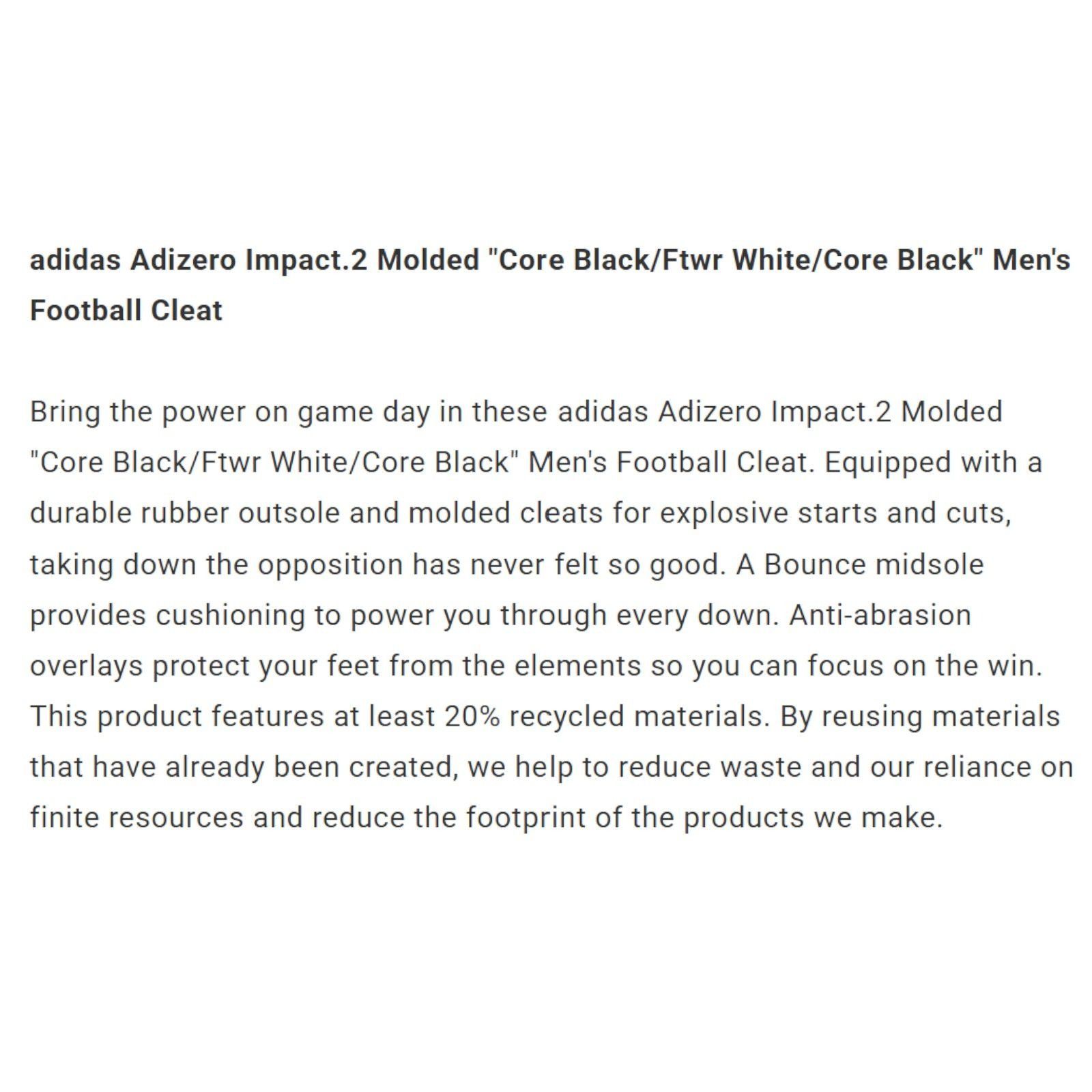 Adidas Adidas Adizero Impact 2 Spark Black Molded Cleats IF5102 Men Size US 10 / EU 43 - 8 Thumbnail