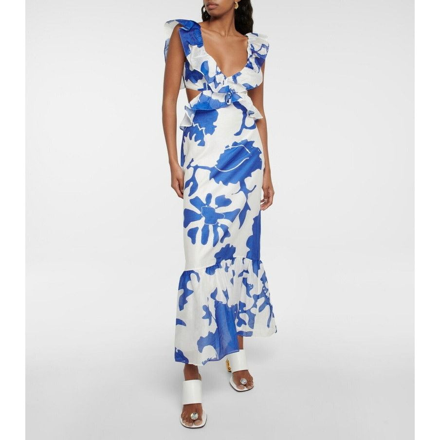 SIR. Sir The Label Vivi Frill Maxi Dress blue white size US 2 XS Size XS / US 0-2 / IT 36-38 - 15 Thumbnail