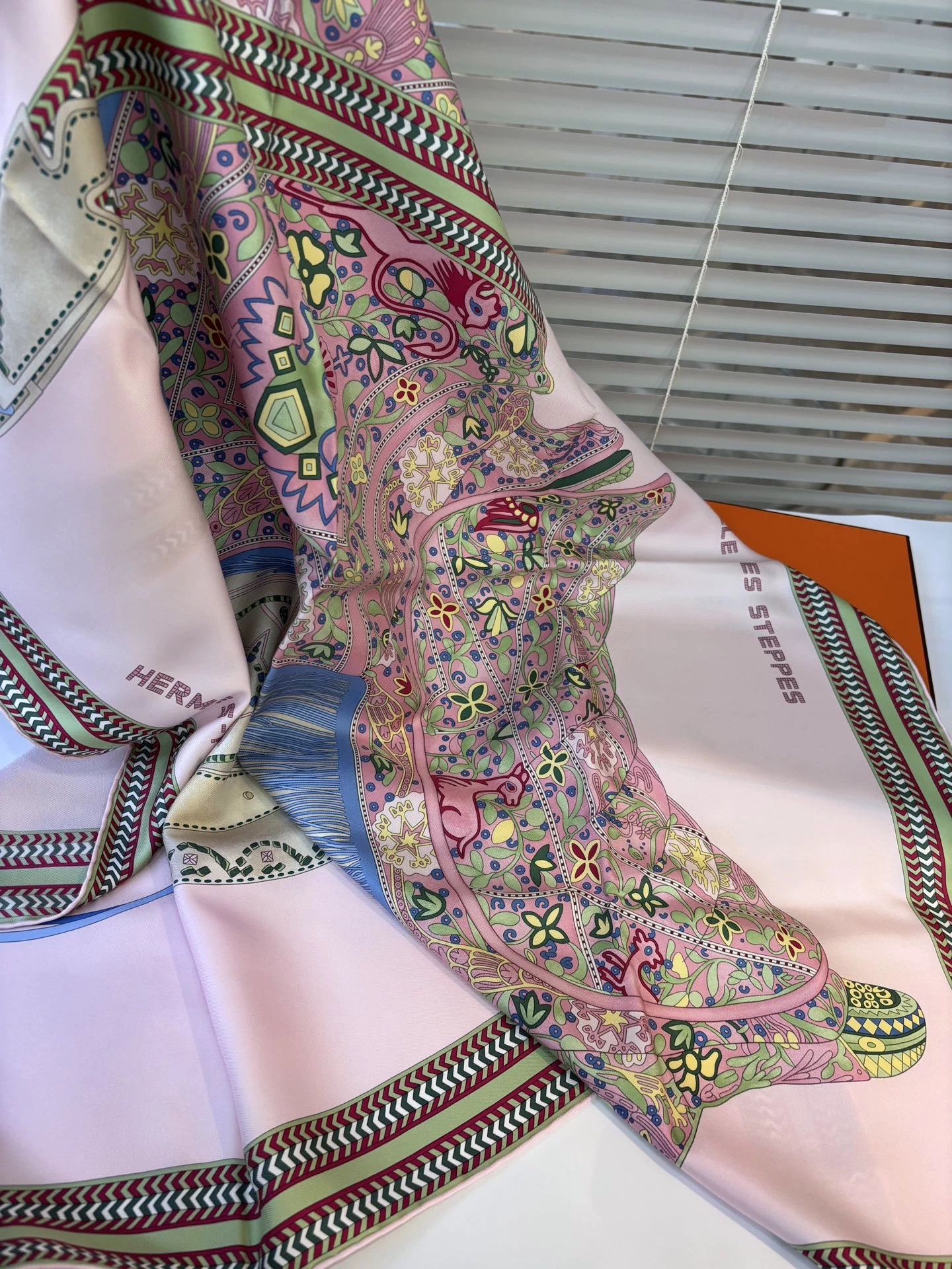 Hermes Hermès Grassland Saddle Blush Pink 90cm Silk Scarf New Size ONE SIZE - 6 Thumbnail