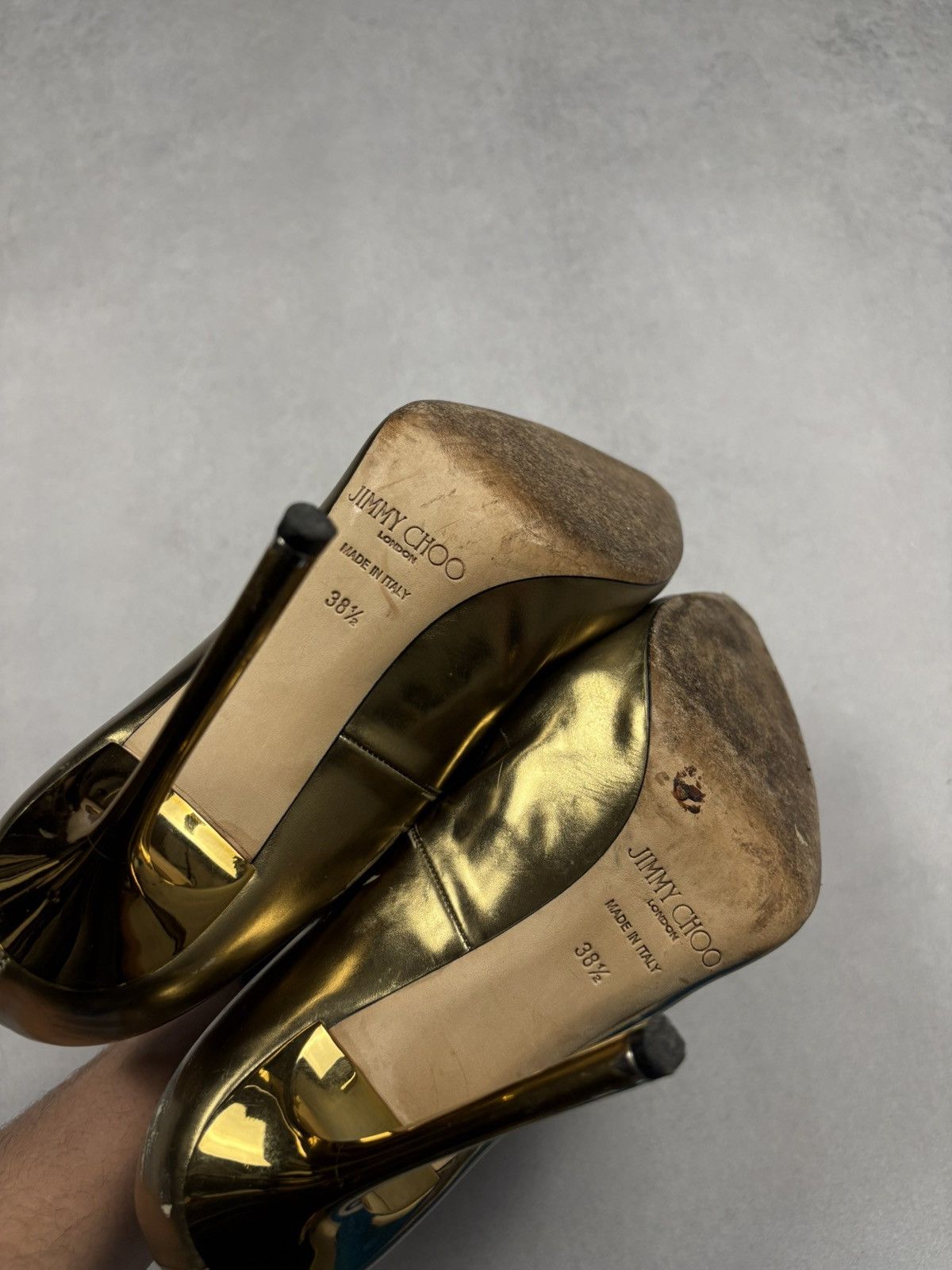 Jimmy Choo Jimmy Choo Gold Metallic Leather Pumps Rare Heels Luxury Size US 8.5 / IT 38.5 - 3 Thumbnail
