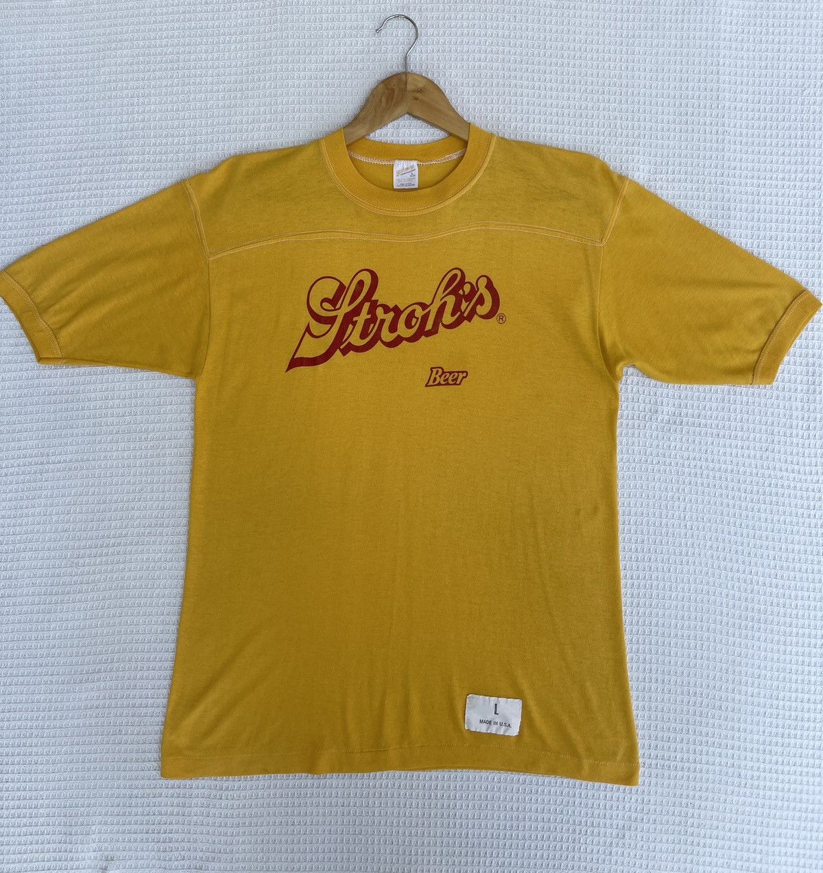 Budweiser × Vintage Last Drop🔥Rare🔥Vintage80s Stroh’s Beer Raglan Ringer T-Shirt Size US L / EU 52-54 / 3 - 8 Thumbnail