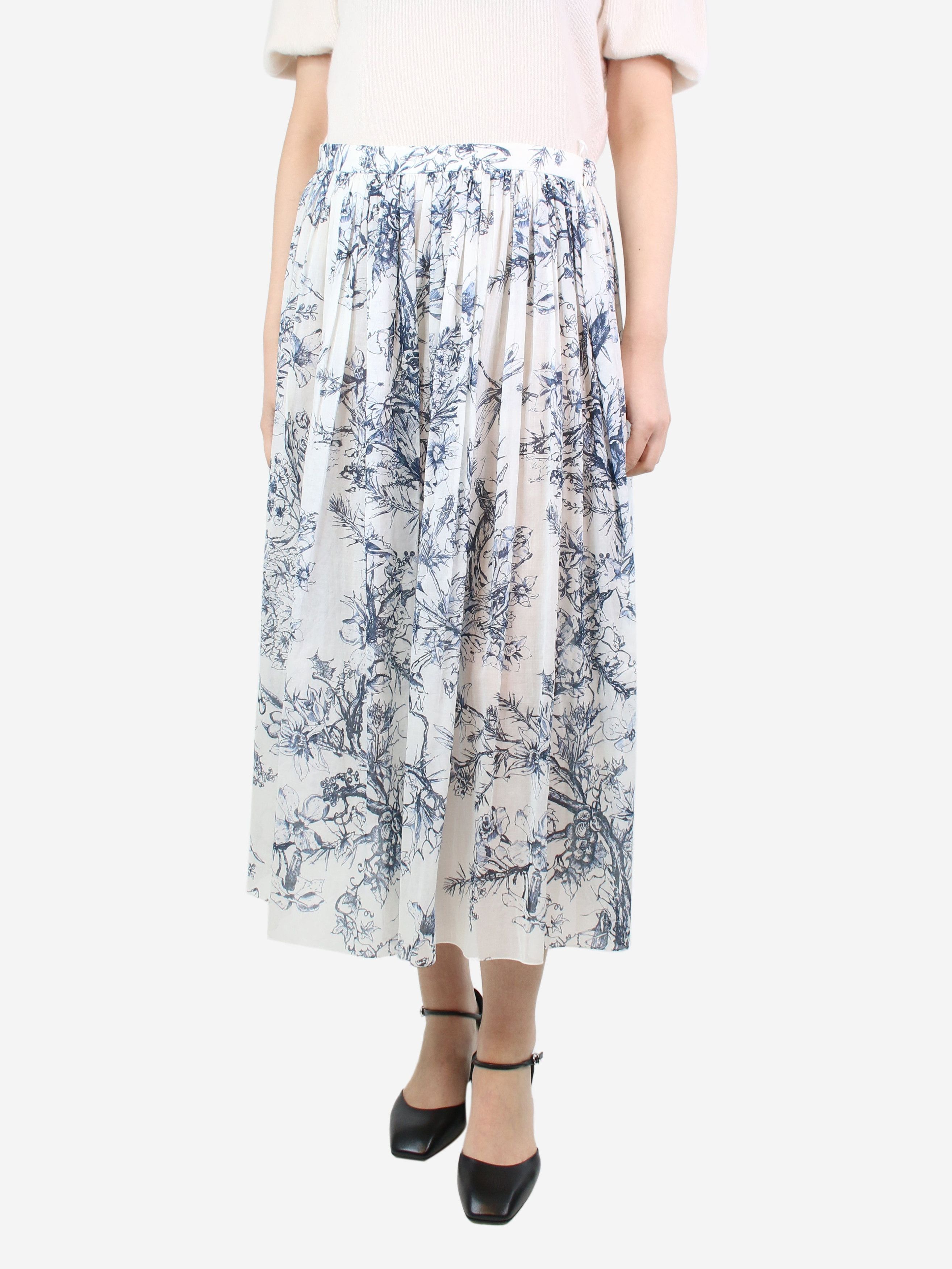 image of Dior White And Blue Printed Skirt - Size Uk 12, Women's