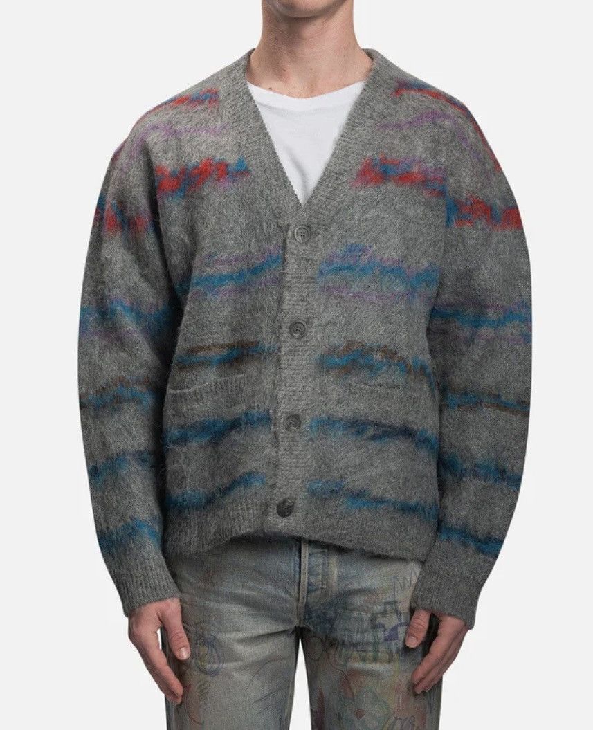 John Elliott John Elliott Mohair Jacquard Cardigan Grey/Purple